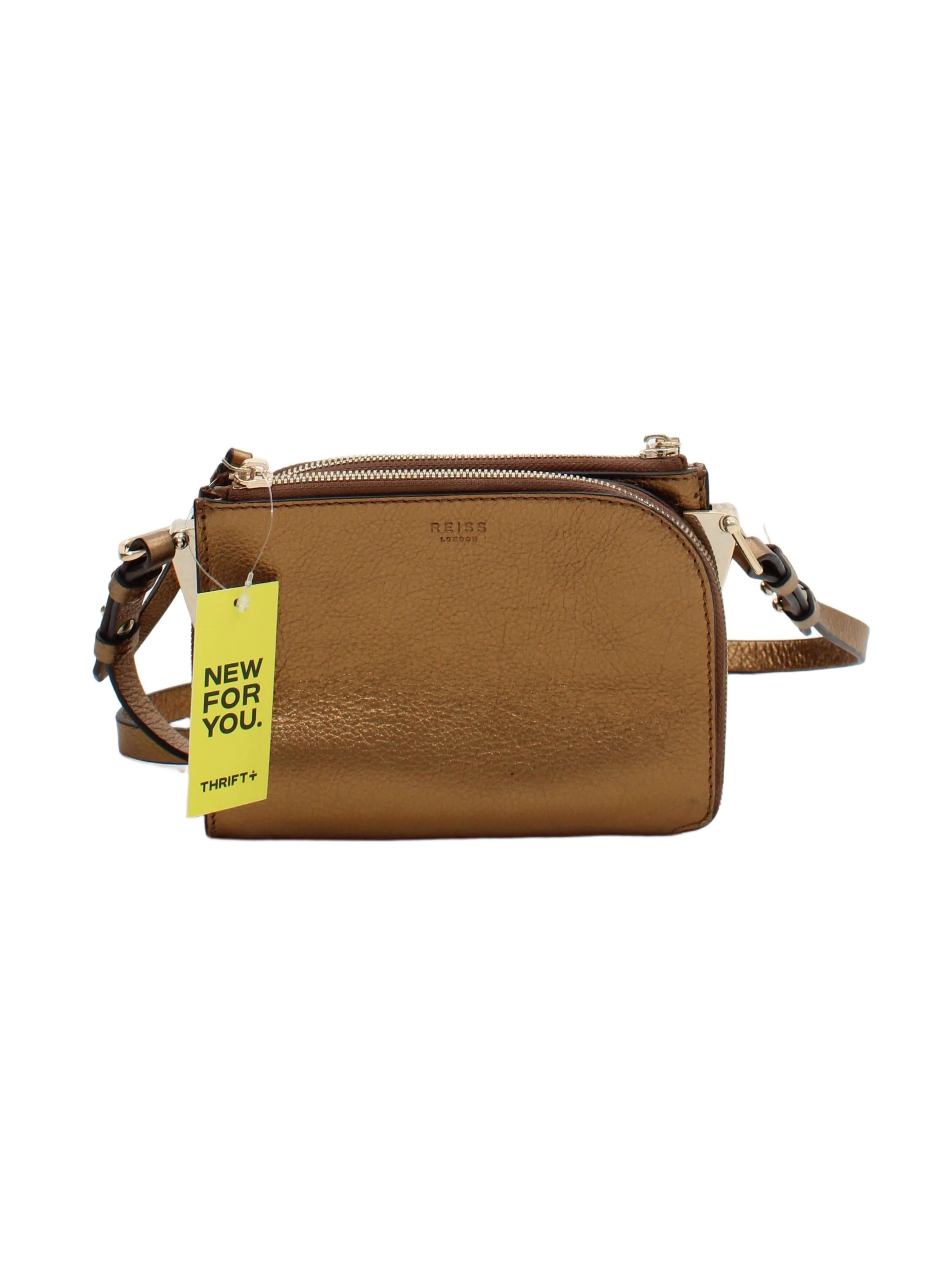 Reiss Women's Bag Gold Leather with Polyester Crossbody