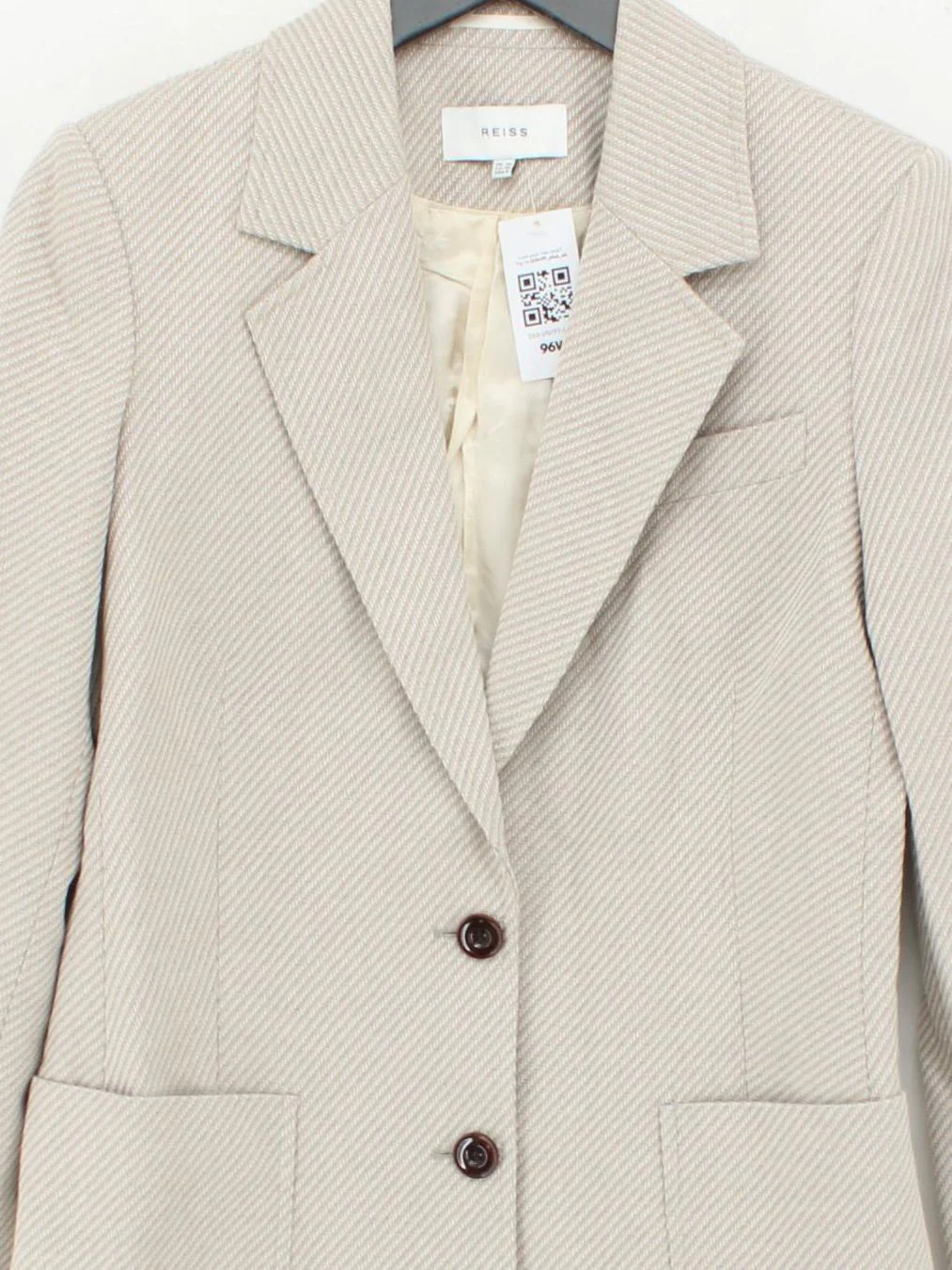 Reiss Women's Blazer UK 10 Cream Striped Cotton with Viscose Overcoat - Image 3
