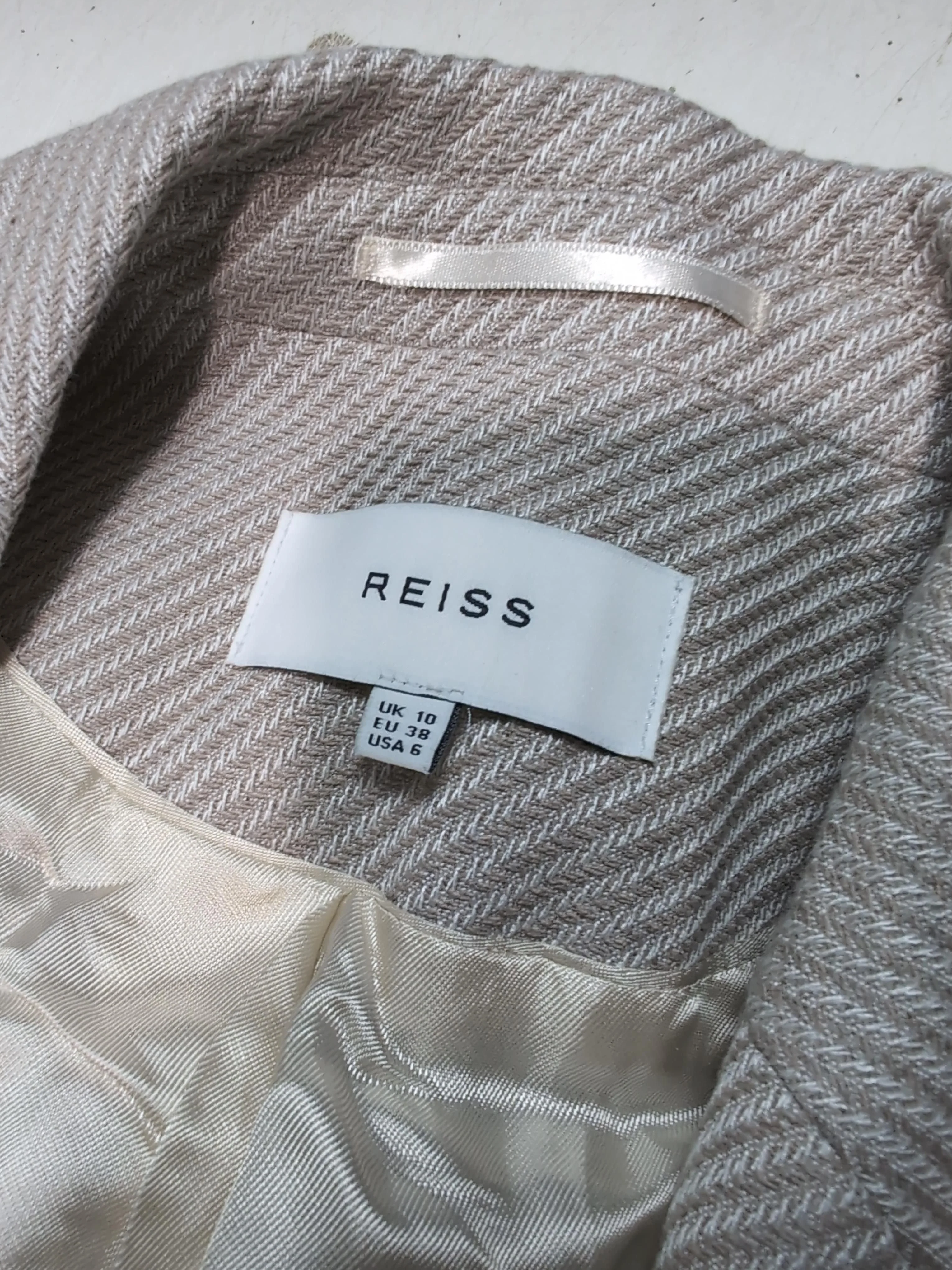 Reiss Women's Blazer UK 10 Cream Striped Cotton with Viscose Overcoat - Image 5