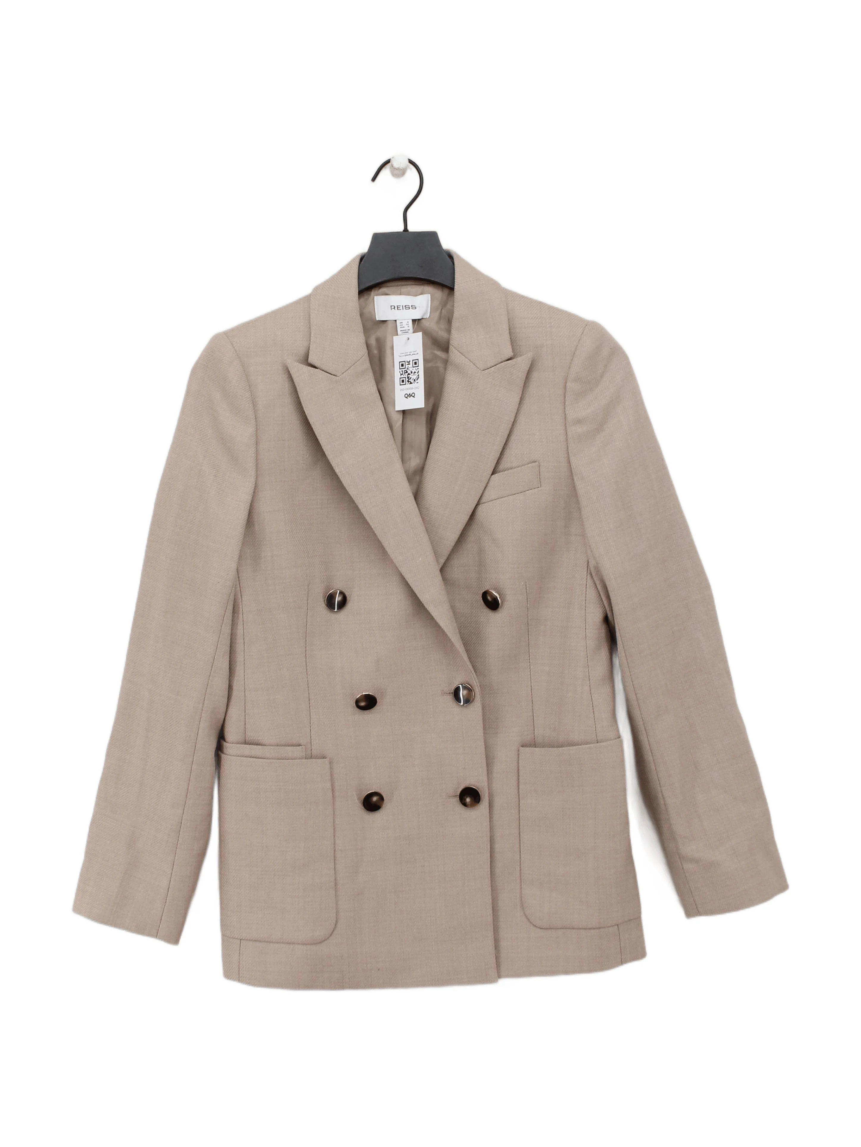 Reiss Women's Blazer UK 4 Tan Wool with Polyester, Viscose Overcoat