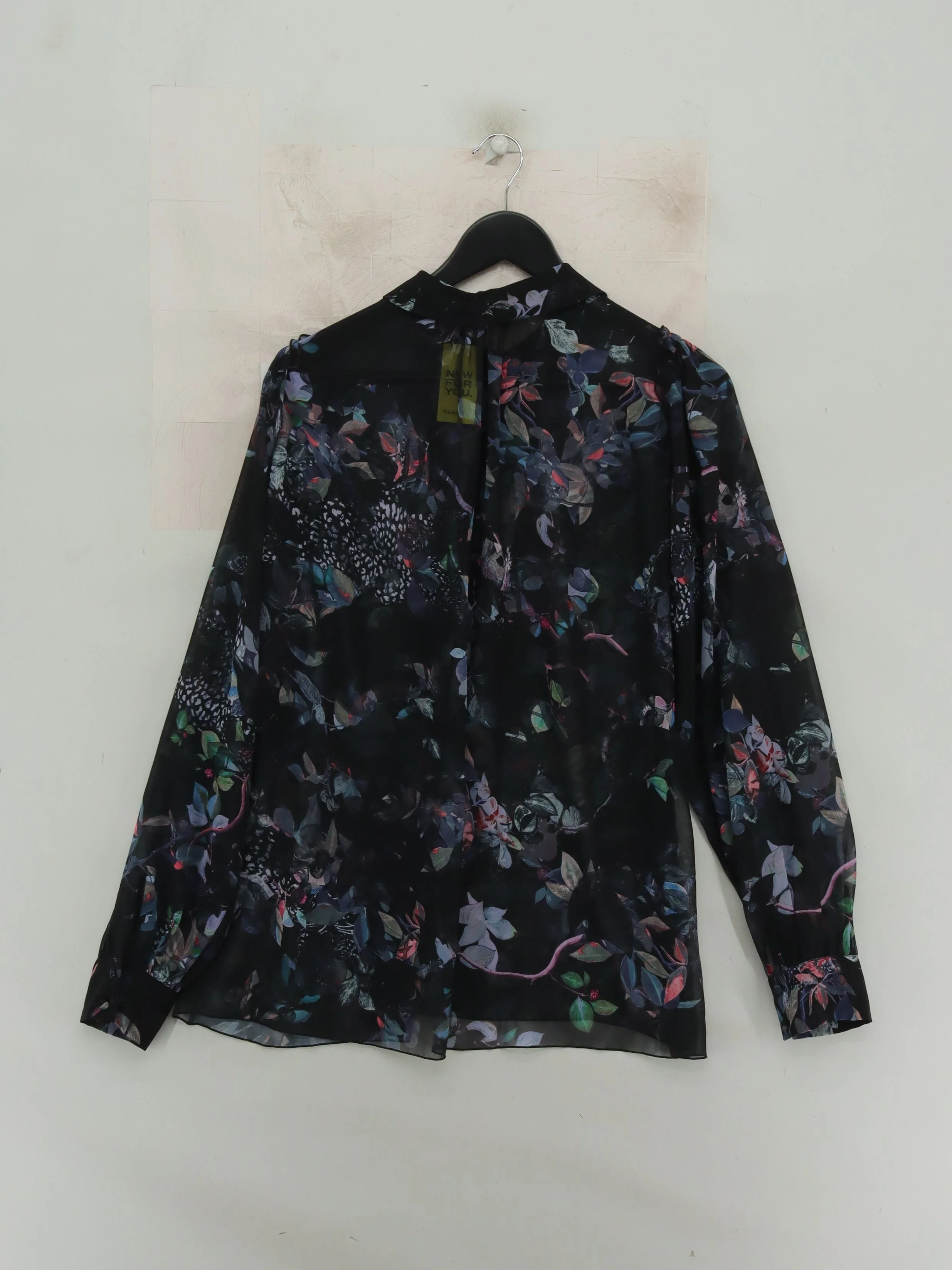 Reiss Women's Blouse UK 12 Black Floral 100% Other Long Sleeve Collared Basic - Image 2
