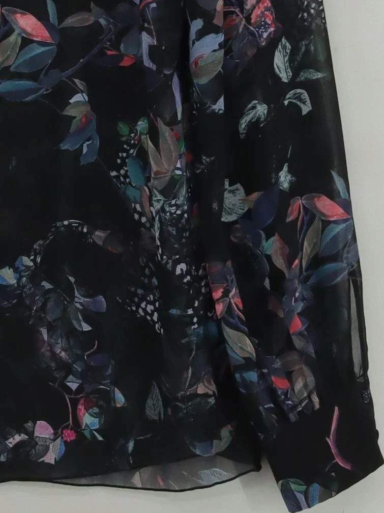 Reiss Women's Blouse UK 12 Black Floral 100% Other Long Sleeve Collared Basic - Image 4