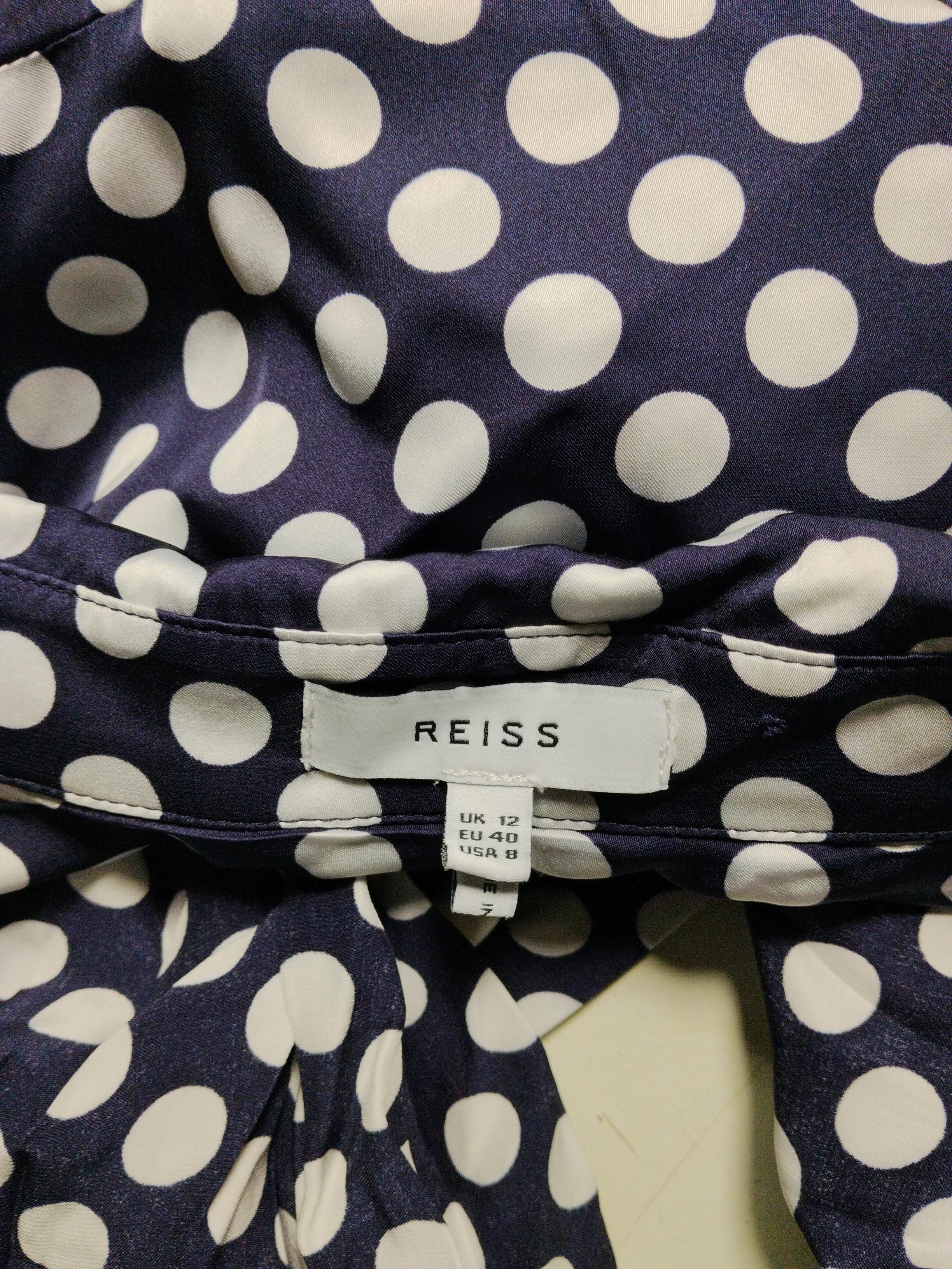 Reiss Women's Blouse UK 12 Blue Polkadot 100% Viscose Long Sleeve Collared Basic - Image 5