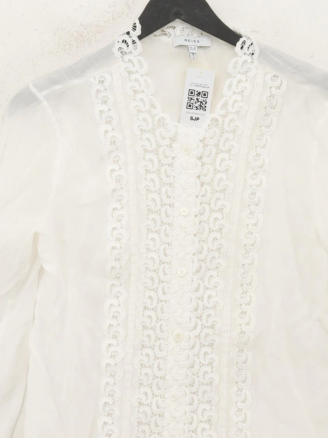 Reiss Women's Blouse UK 8 White Polyester with Other Long Sleeve Collared Basic - Image 3