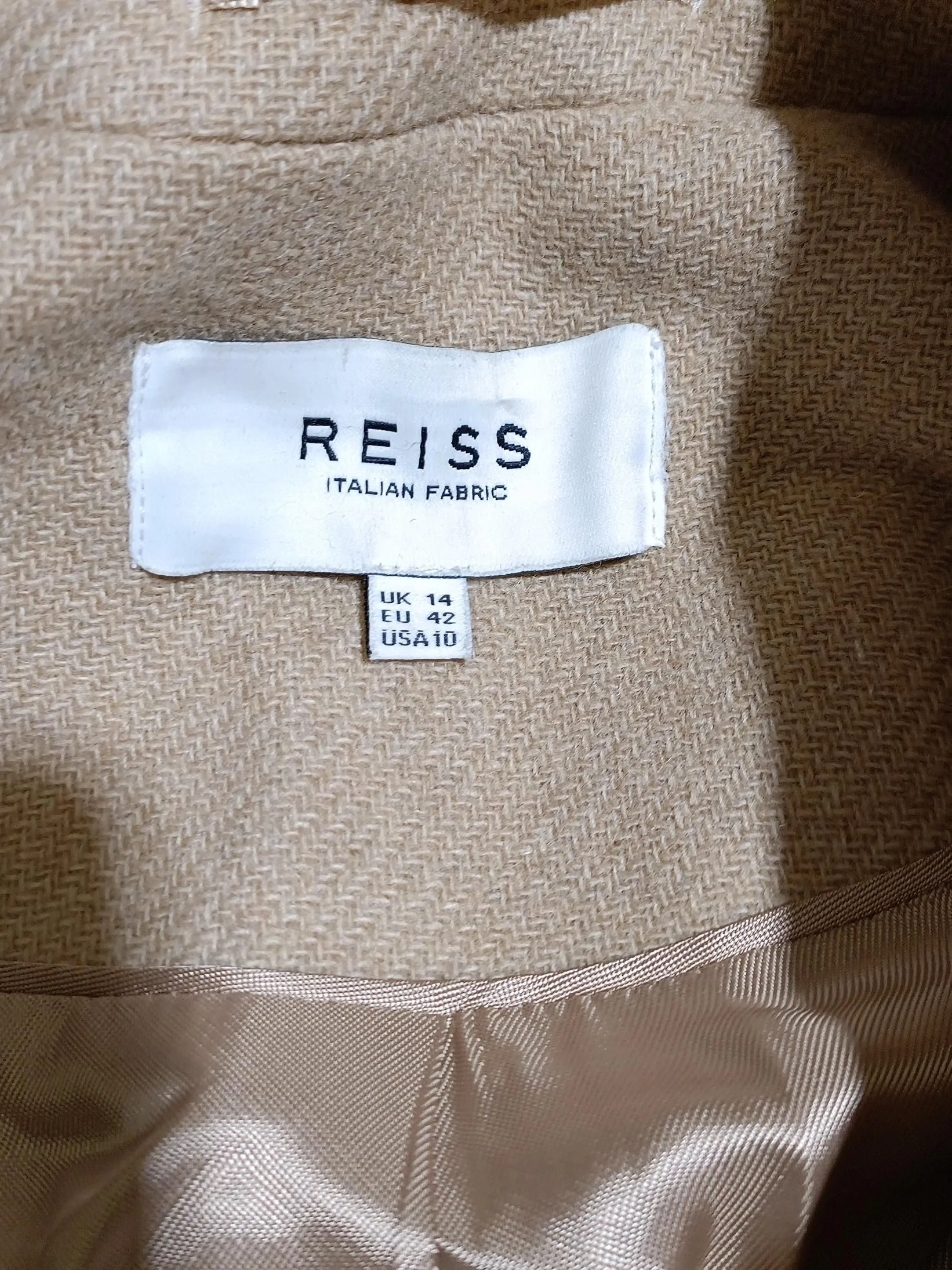 Reiss Women's Coat UK 14 Tan Wool with Polyamide Overcoat - Image 7