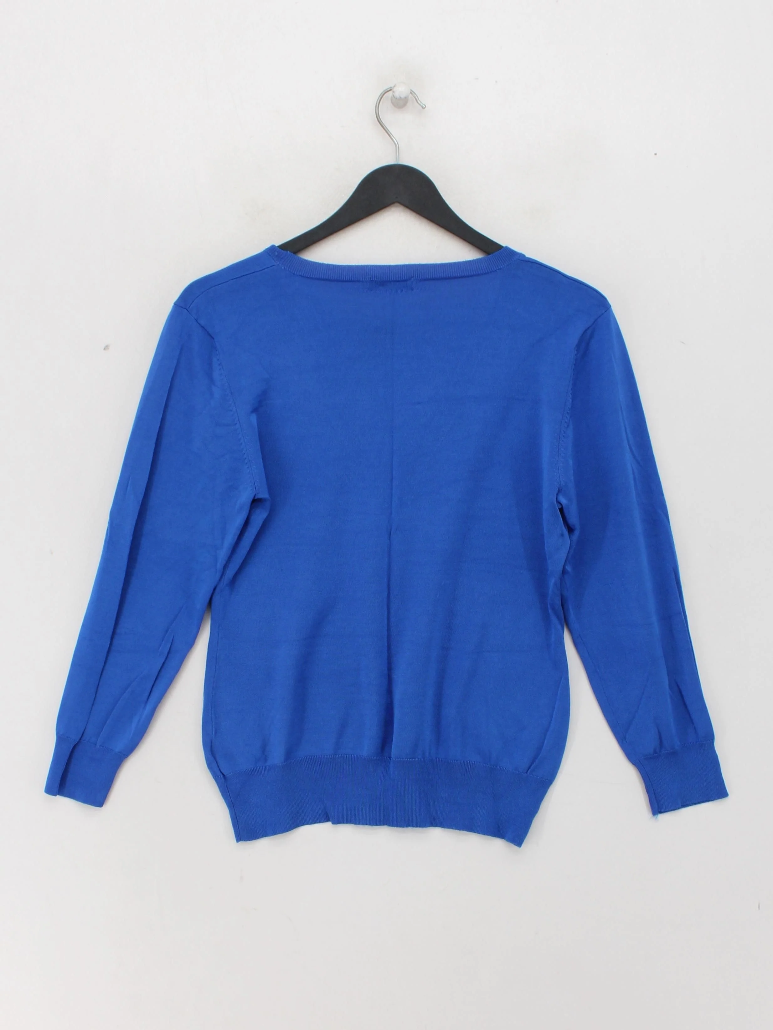 Reiss Women's Jumper L Blue Viscose with Nylon, Elastane V-Neck Pullover - Image 2
