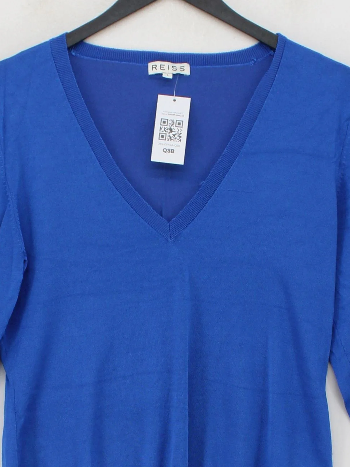 Reiss Women's Jumper L Blue Viscose with Nylon, Elastane V-Neck Pullover - Image 3