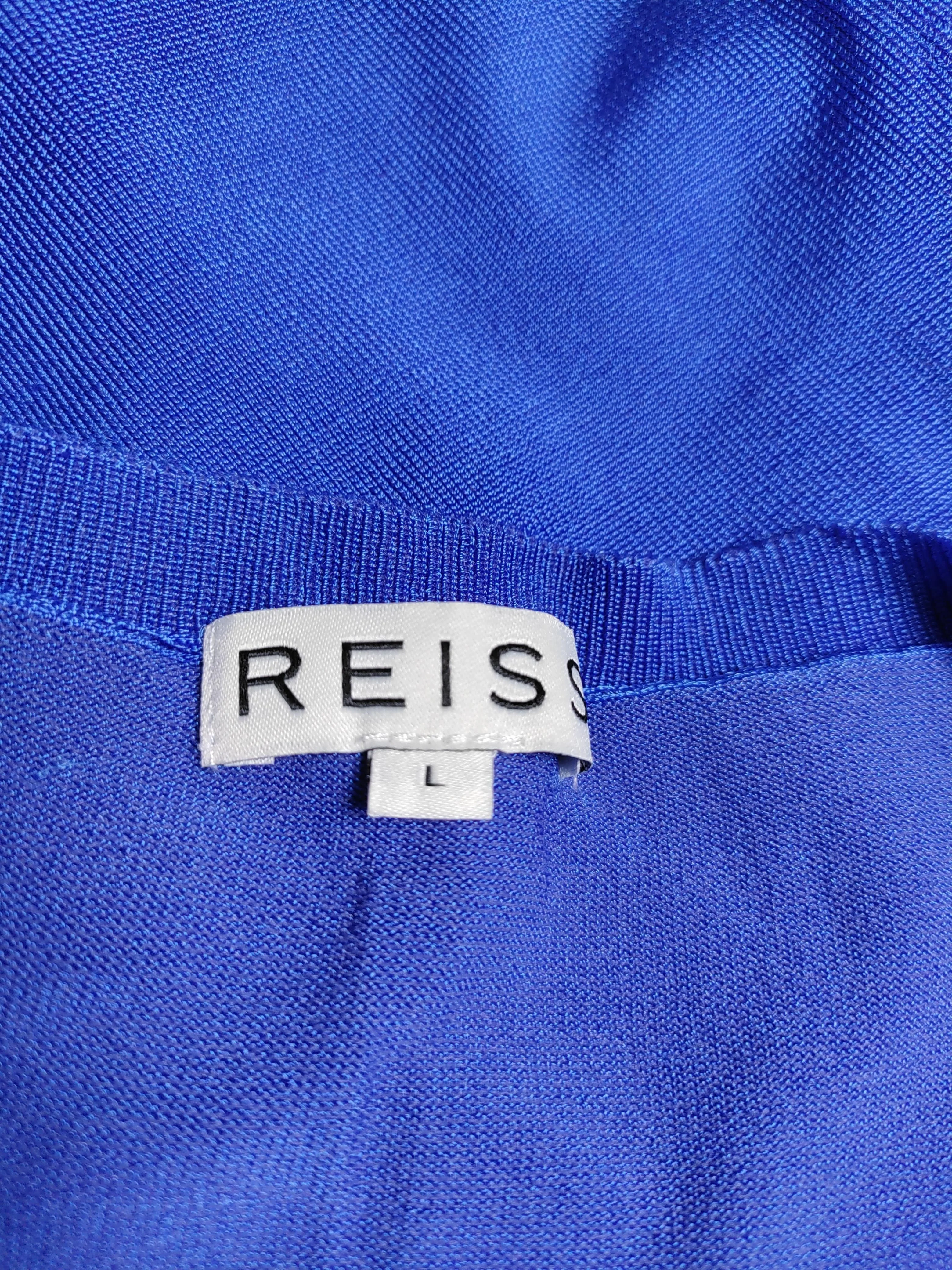 Reiss Women's Jumper L Blue Viscose with Nylon, Elastane V-Neck Pullover - Image 5