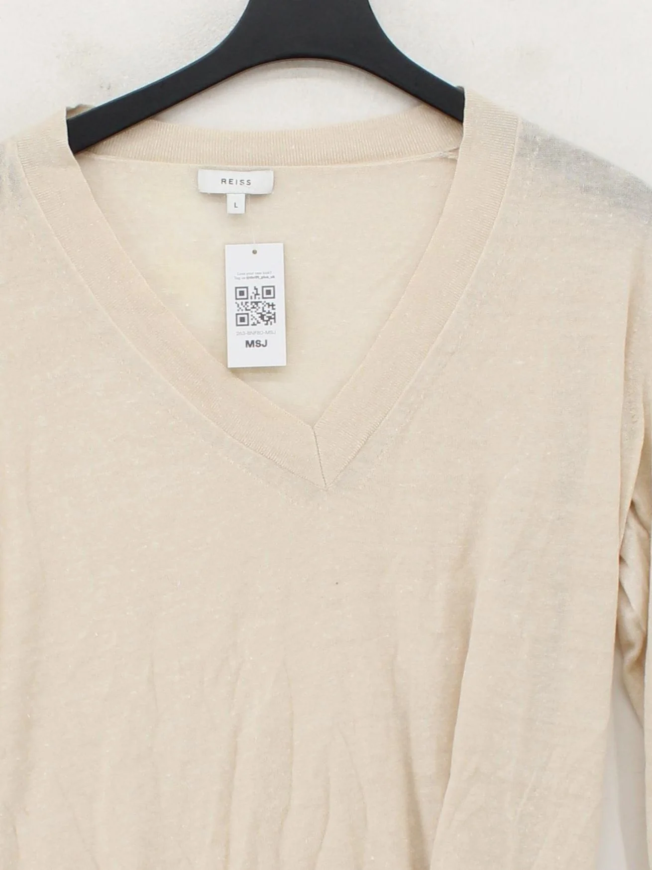 Reiss Women's Jumper L Cream 100% Other V-Neck Pullover - Image 3