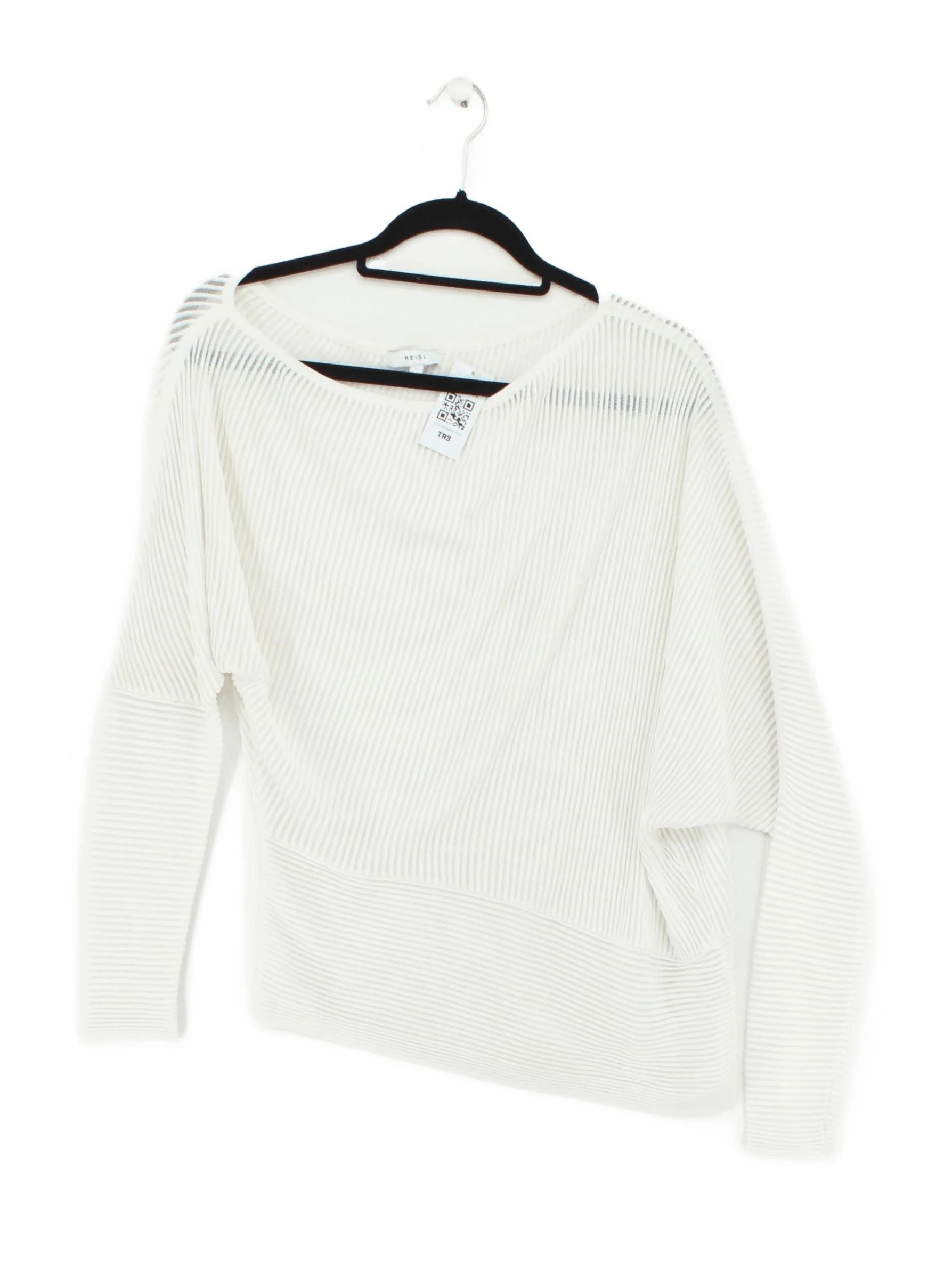 Reiss Women's Jumper M White Viscose with Polyamide V-Neck Pullover