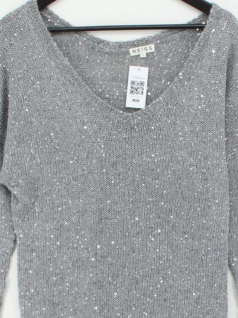 Reiss Women's Jumper S Grey 100% Other V-Neck Pullover - Image 3