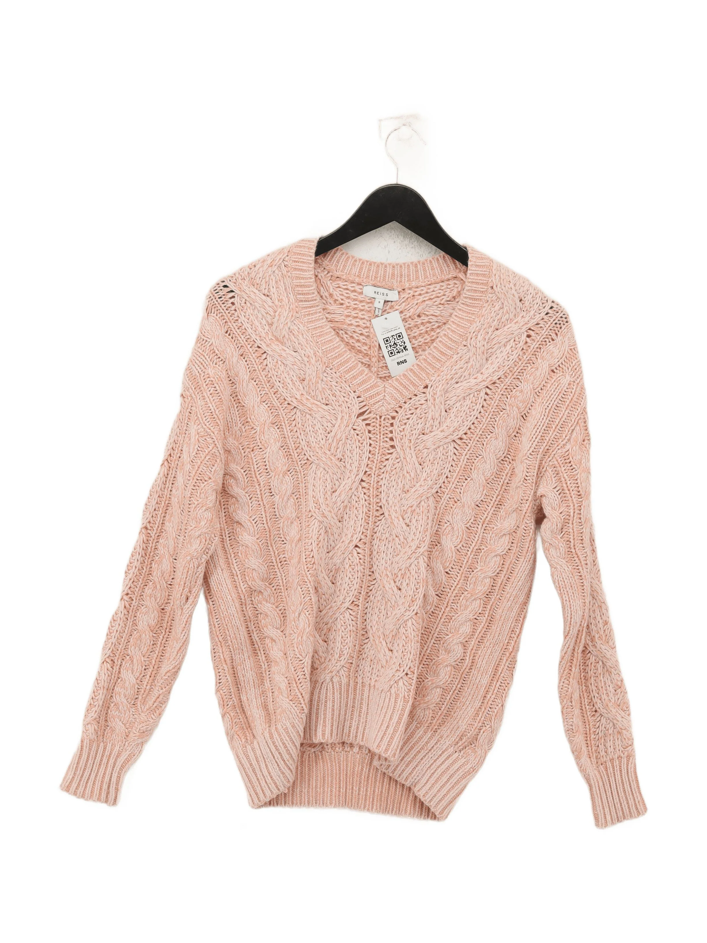 Reiss Women's Jumper S Pink Polyamide with Cotton, Wool V-Neck Pullover
