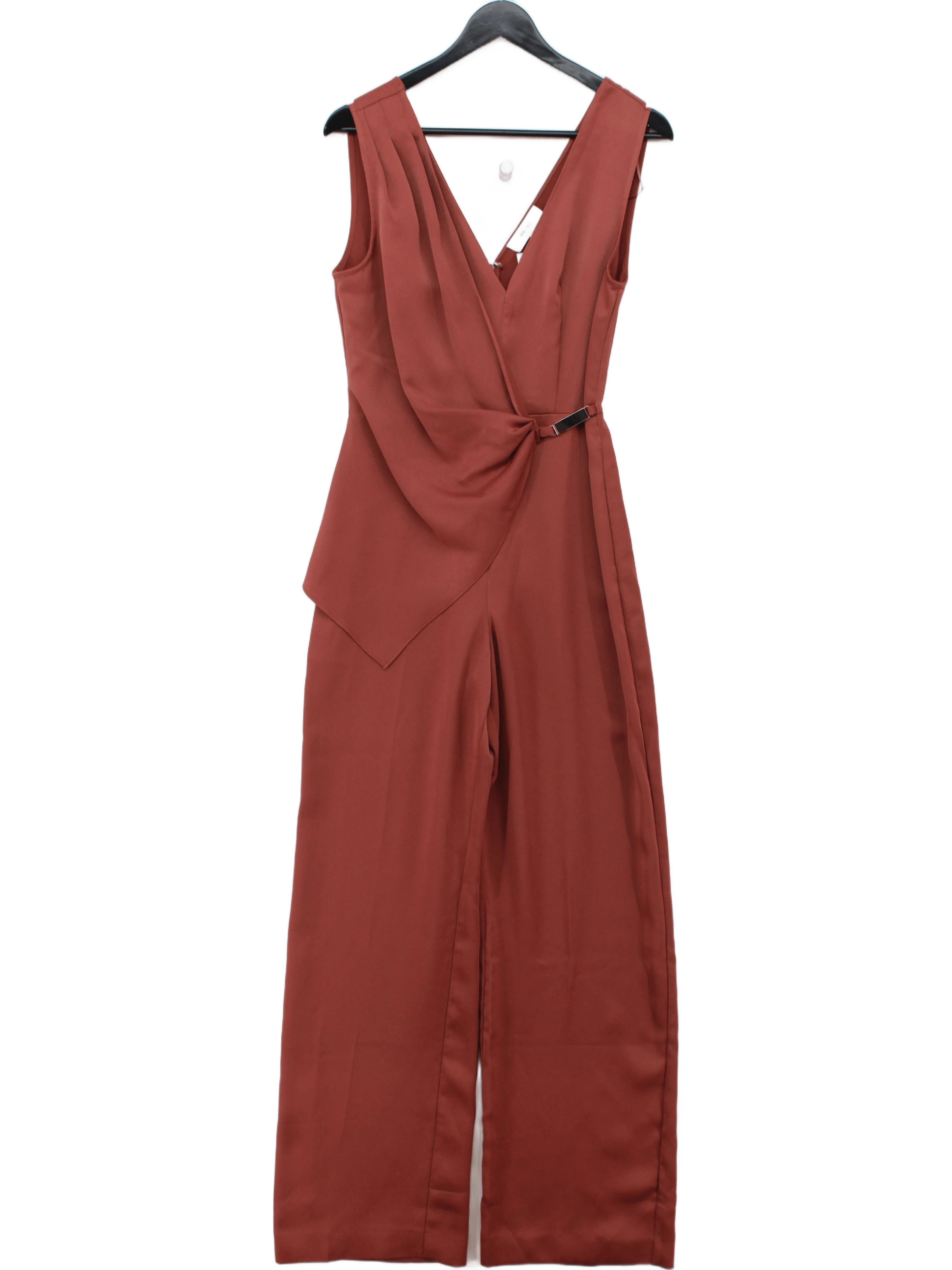 Reiss Women's Jumpsuit UK 10 Brown 100% Polyester Wide-Leg Jumpsuit