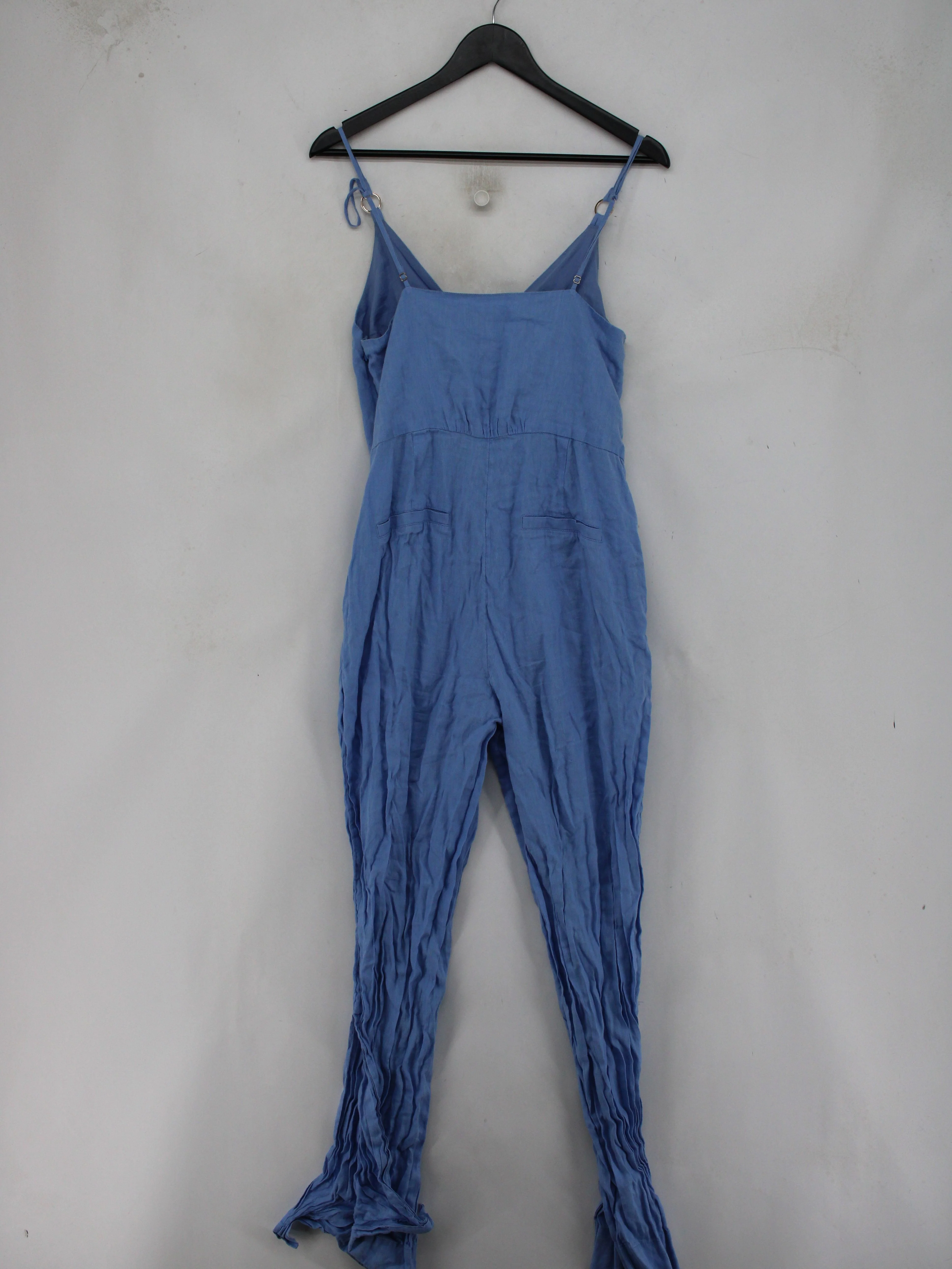 Reiss Women's Jumpsuit UK 14 Blue Linen with Cotton Wide-Leg Jumpsuit - Image 2