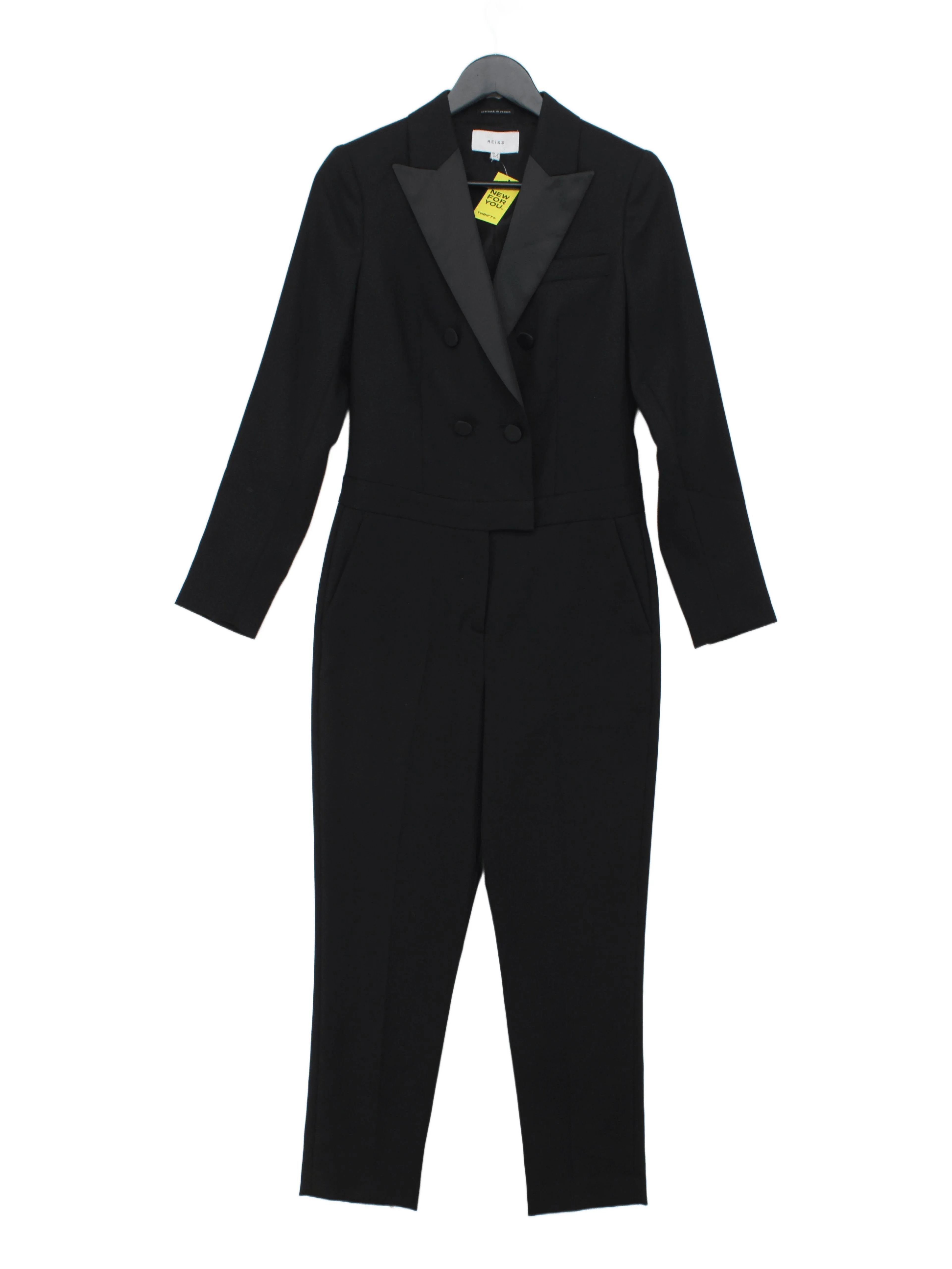 Reiss Women's Jumpsuit UK 8 Black Wool with Polyester, Elastane Tapered Jumpsuit