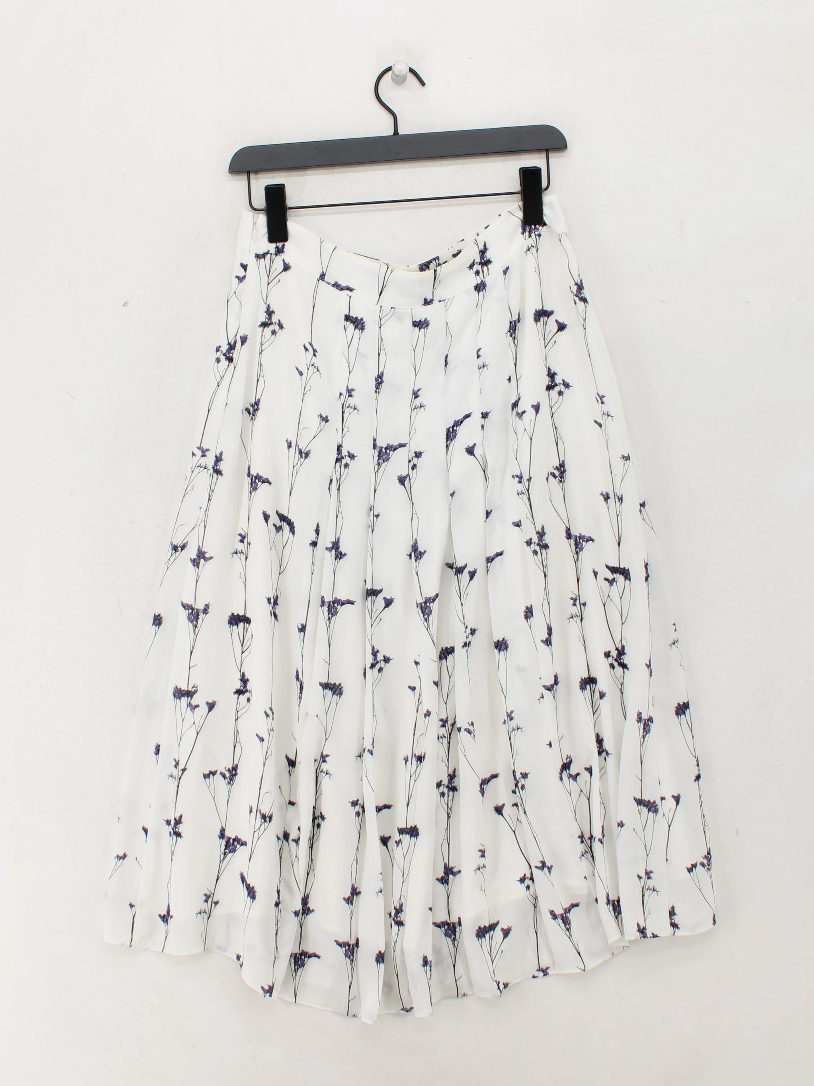 Reiss Women's Midi Skirt UK 12 White Floral 100% Polyester Midi Pleated - Image 2