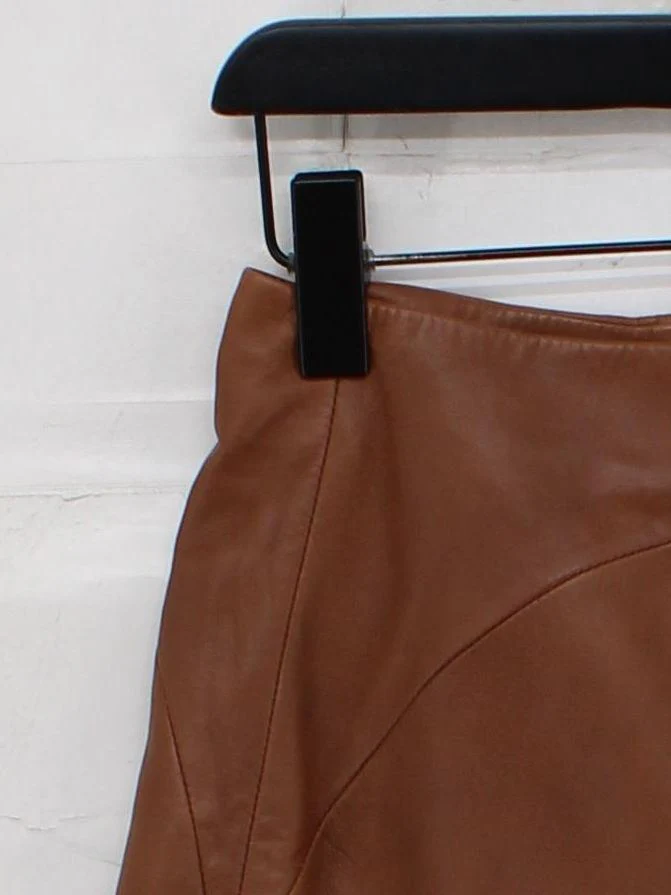 Reiss Women's Mini Skirt UK 10 Brown Leather with Polyester, Elastane Short Mini - Image 4