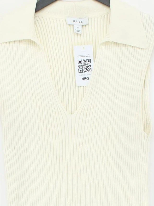Reiss Women's Polo M Cream 100% Other Sleeveless Collared Basic - Image 3