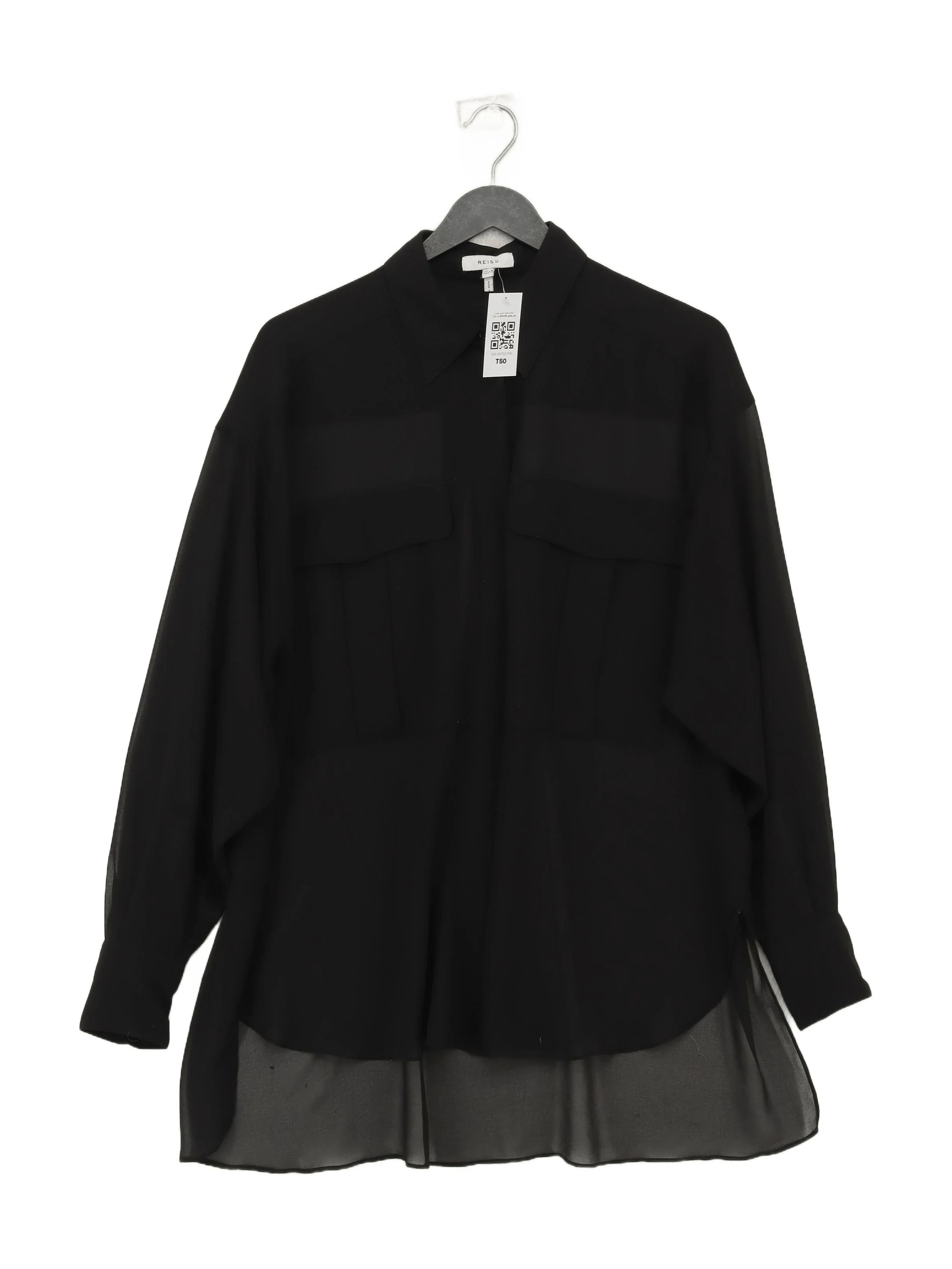 Reiss Women's Shirt S Black 100% Polyester Long Sleeve Collared Basic