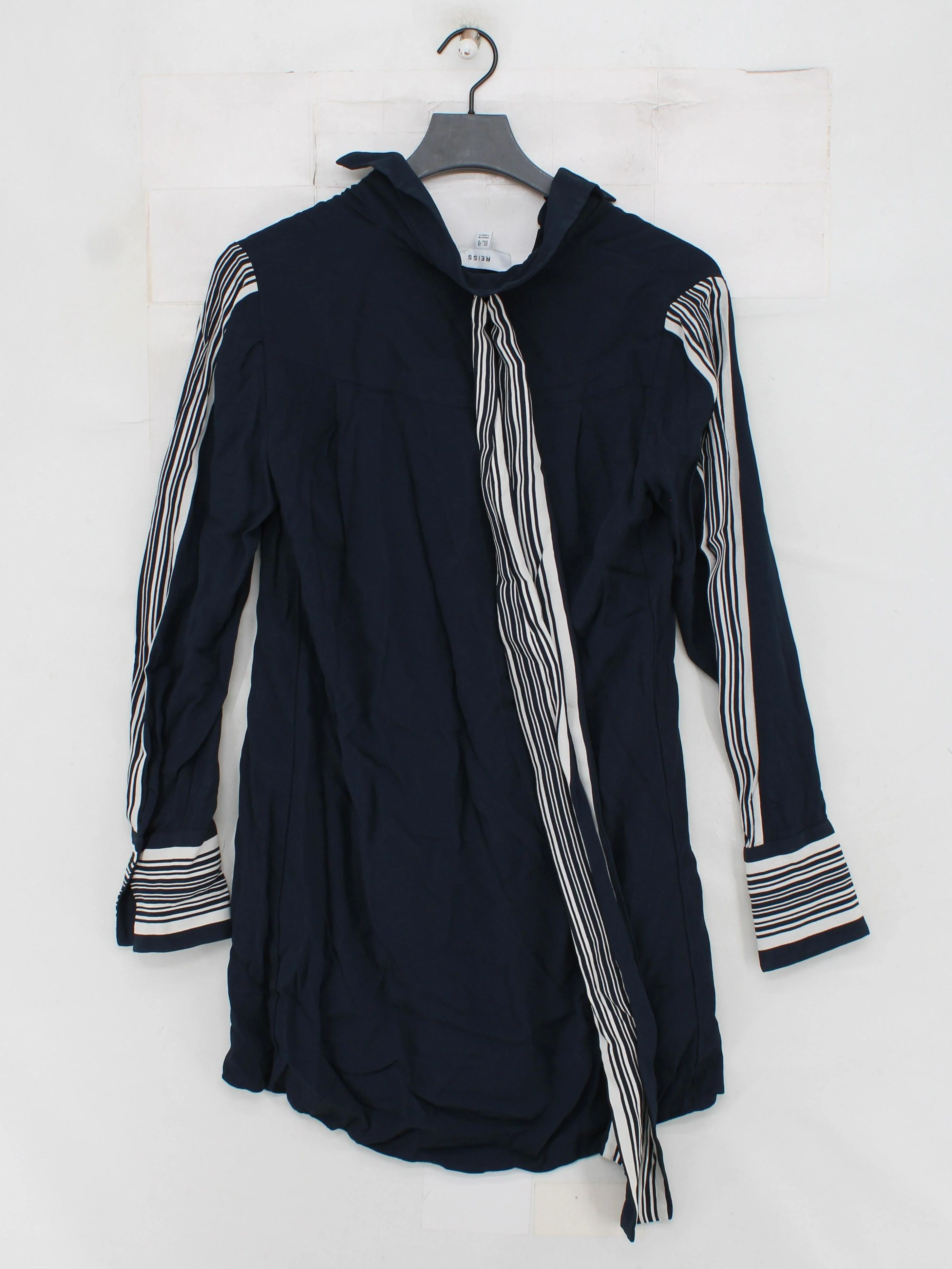Reiss Women's Shirt UK 10 Blue Striped 100% Viscose Long Sleeve Collared Basic - Image 2
