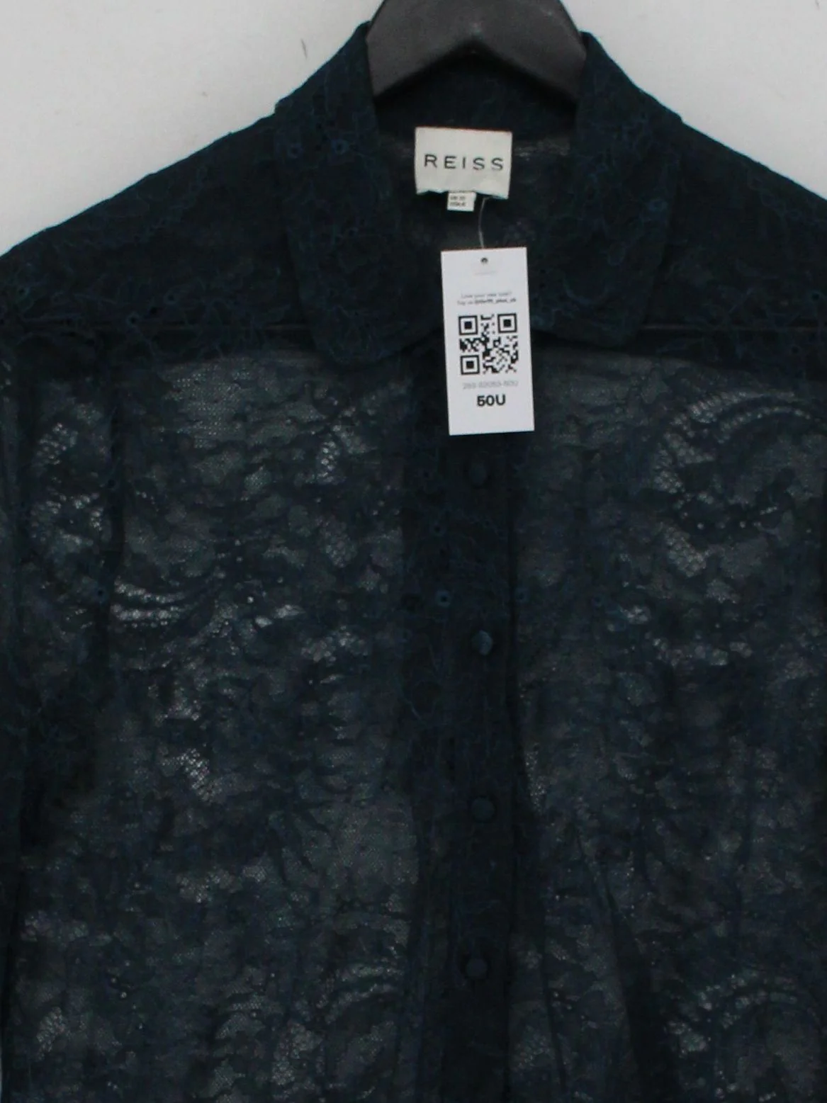 Reiss Women's Shirt UK 10 Green Nylon with Viscose Long Sleeve Collared Basic - Image 3