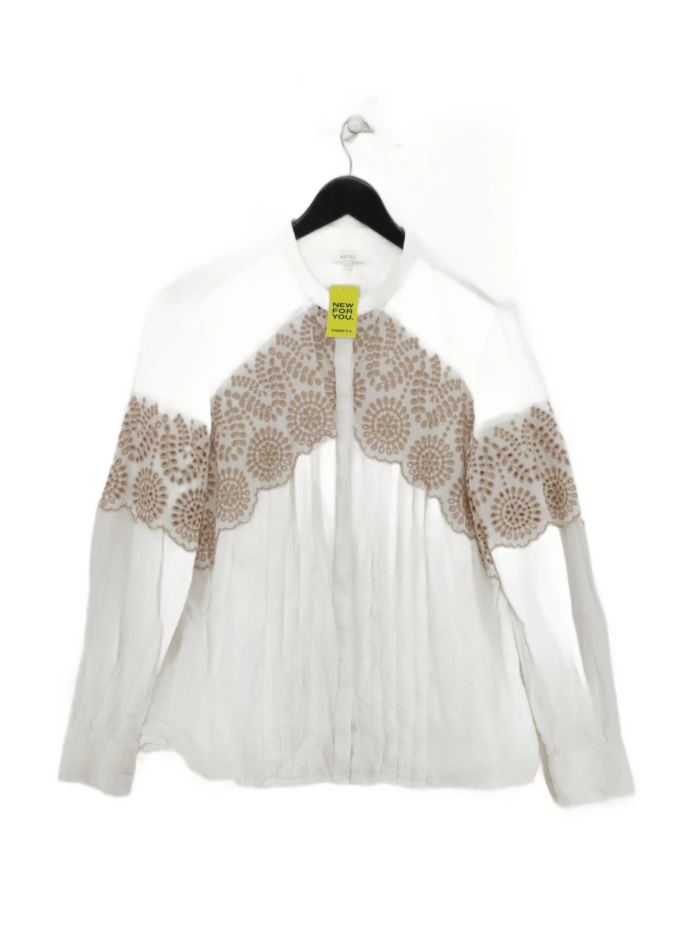 Reiss Women's Shirt UK 2 White Linen with Polyester Long Sleeve Collared Basic