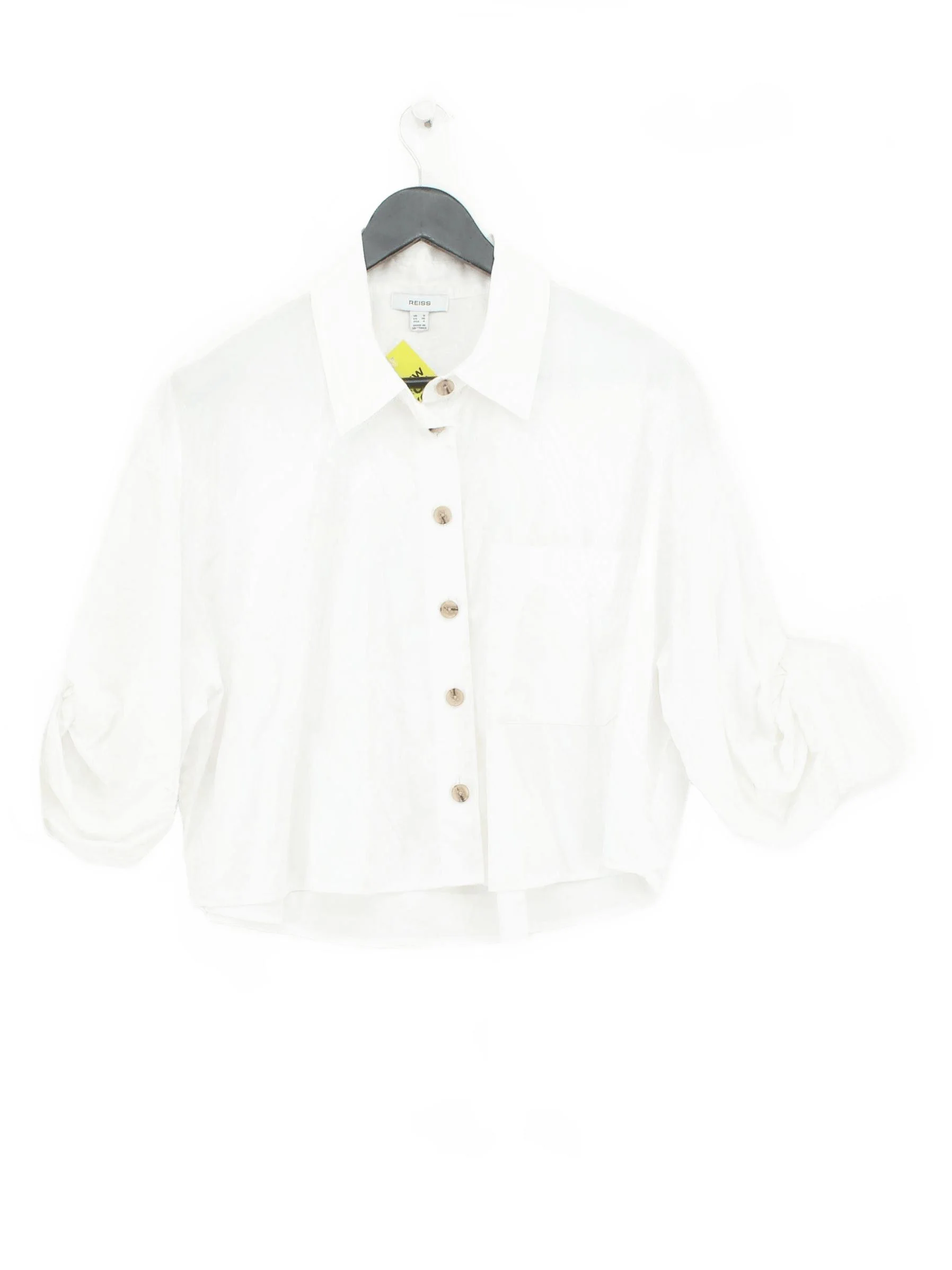 Reiss Women's Shirt UK 8 White 100% Cotton 3/4 Sleeve Collared Basic