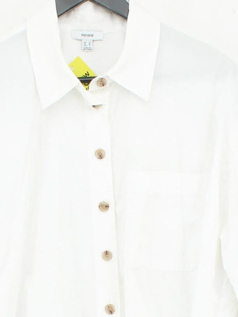 Reiss Women's Shirt UK 8 White 100% Cotton 3/4 Sleeve Collared Basic - Image 3