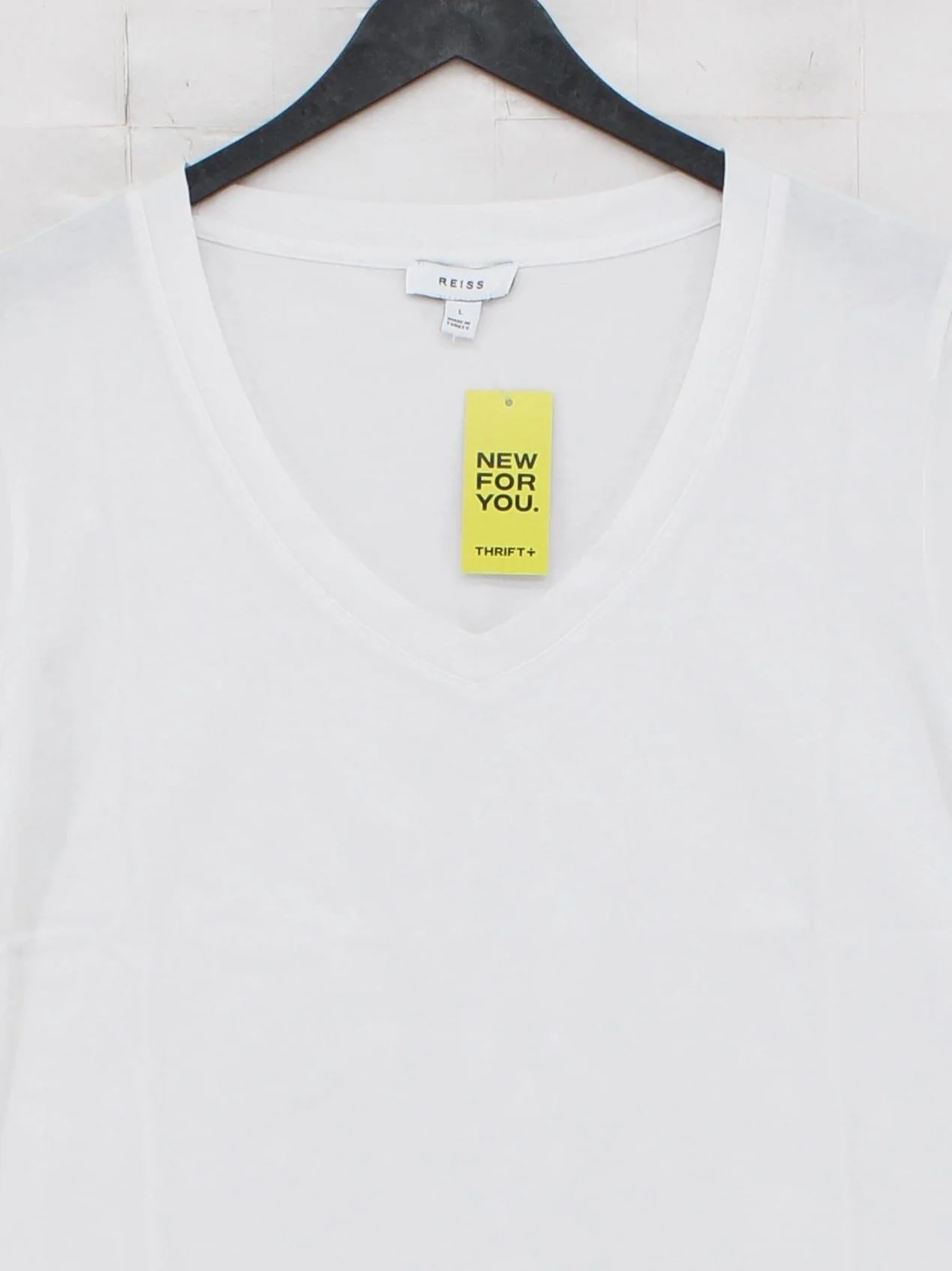 Reiss Women's T-Shirt L White 100% Cotton Short Sleeve V-Neck Basic - Image 3