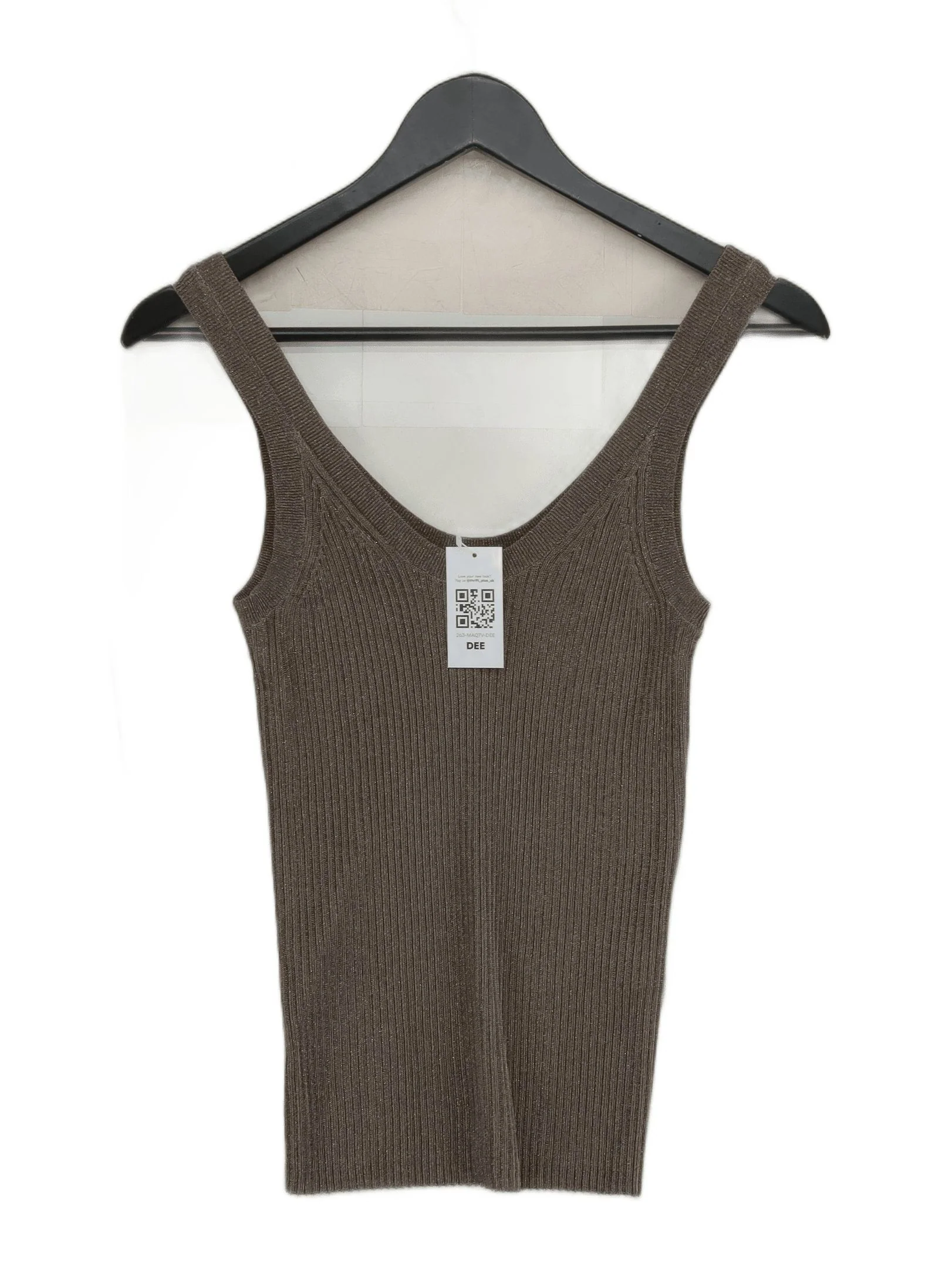 Reiss Women's T-Shirt M Brown Viscose with Polyester Sleeveless V-Neck Basic