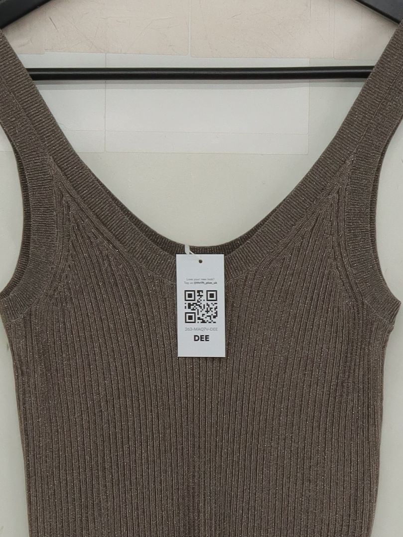 Reiss Women's T-Shirt M Brown Viscose with Polyester Sleeveless V-Neck Basic - Image 3
