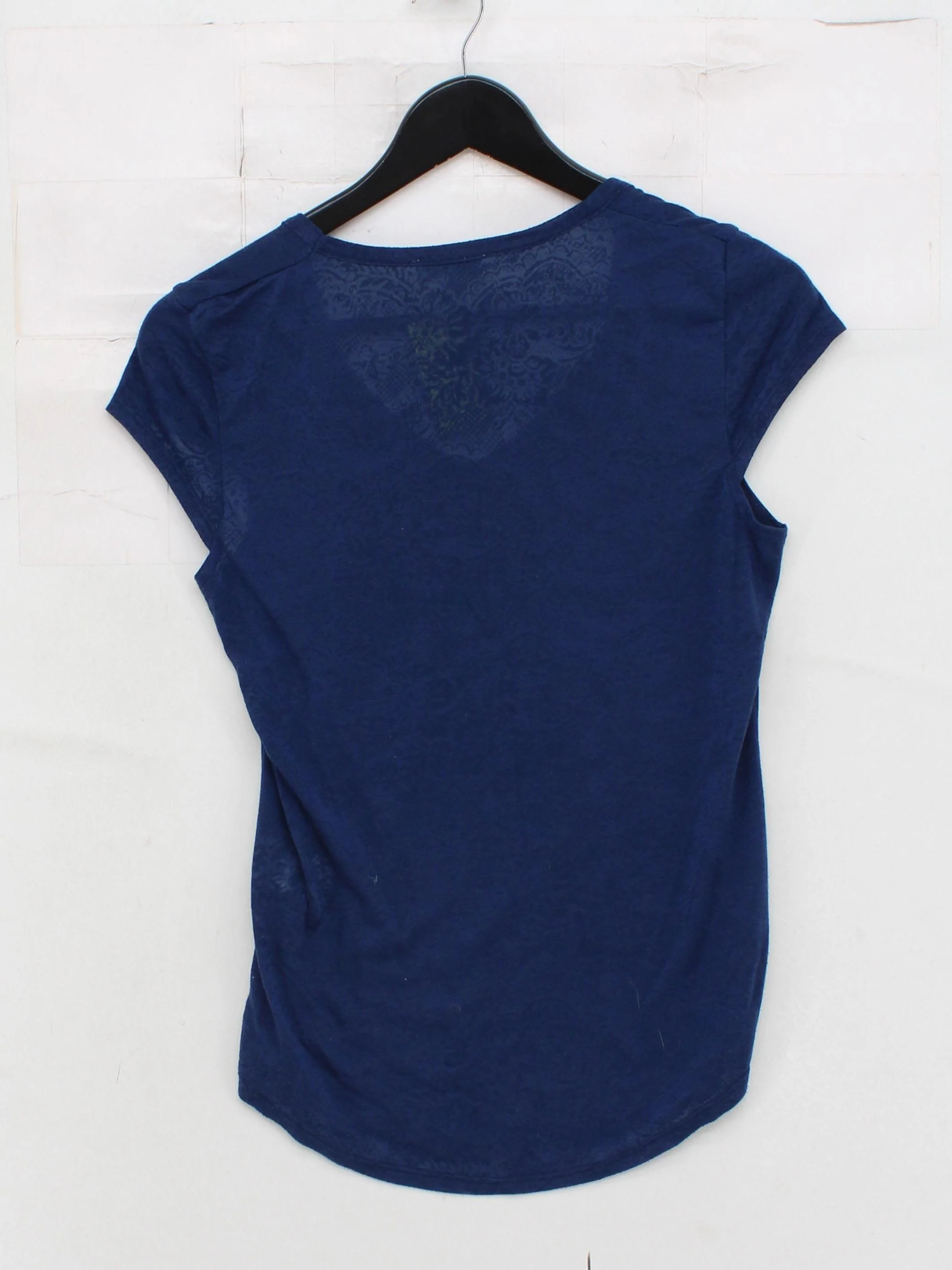 Reiss Women's T-Shirt S Blue Polyester with Viscose Short Sleeve V-Neck Basic - Image 2