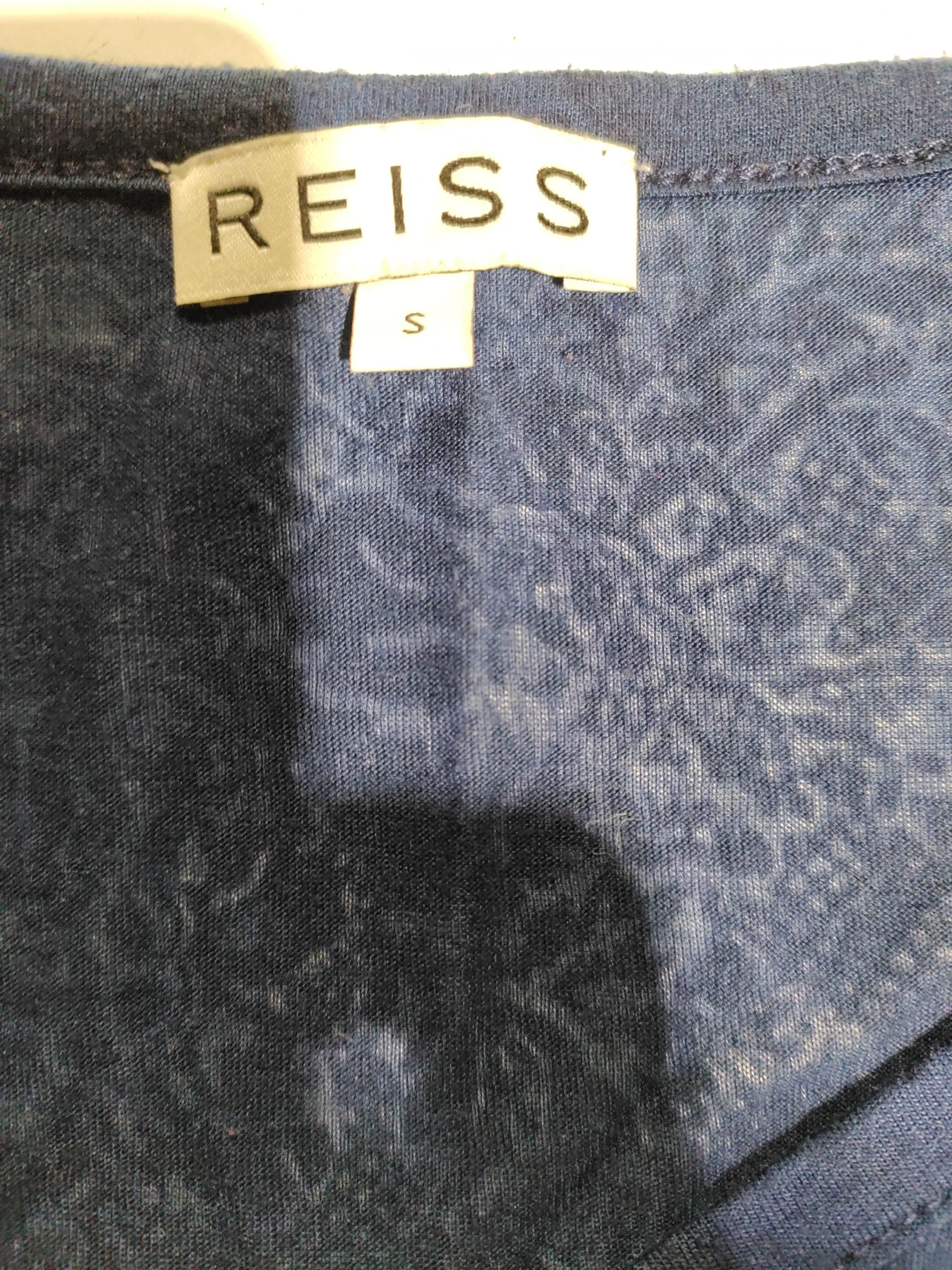 Reiss Women's T-Shirt S Blue Polyester with Viscose Short Sleeve V-Neck Basic - Image 6