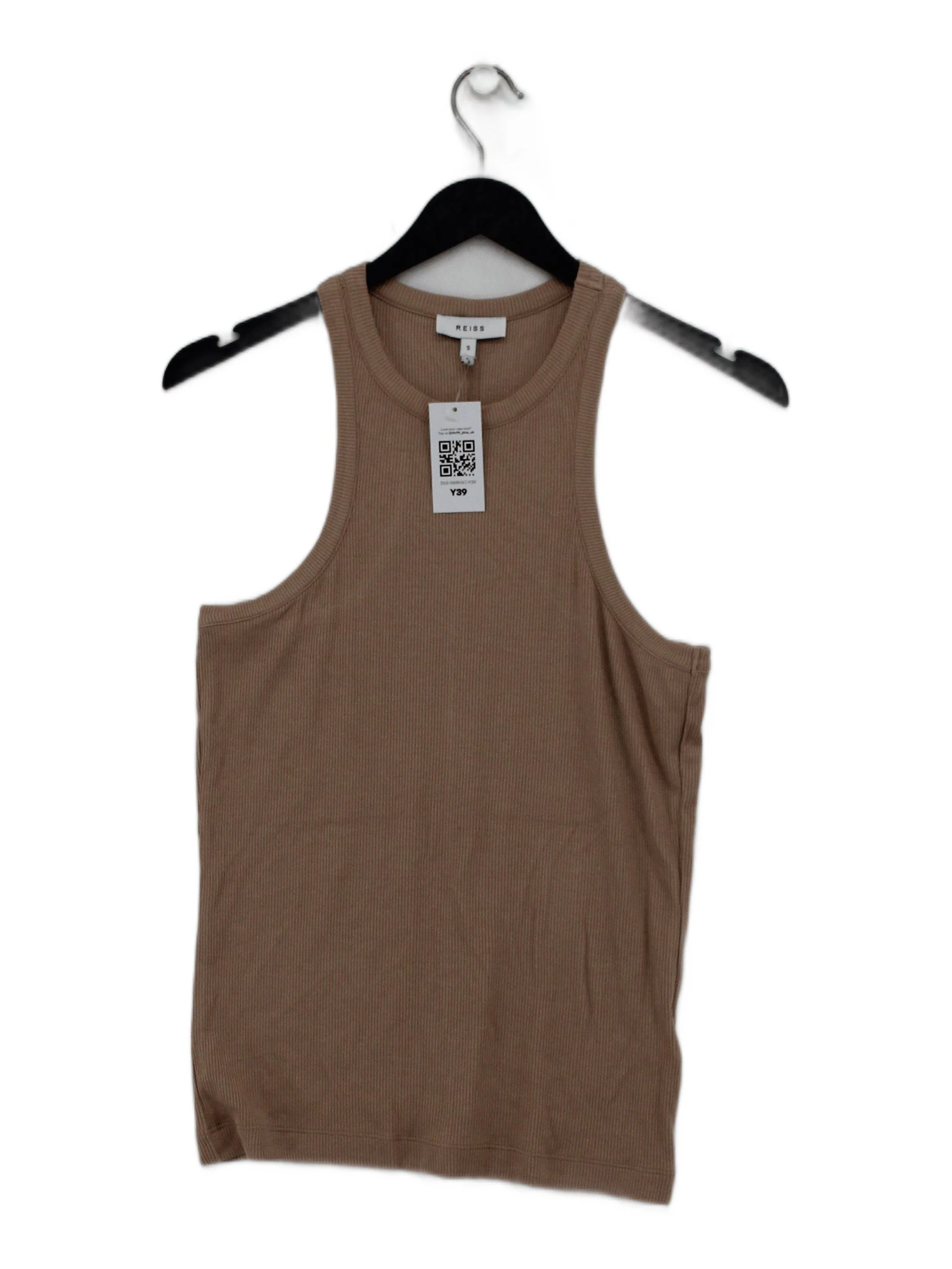 Reiss Women's T-Shirt S Tan Viscose with Elastane Sleeveless Round Neck Basic