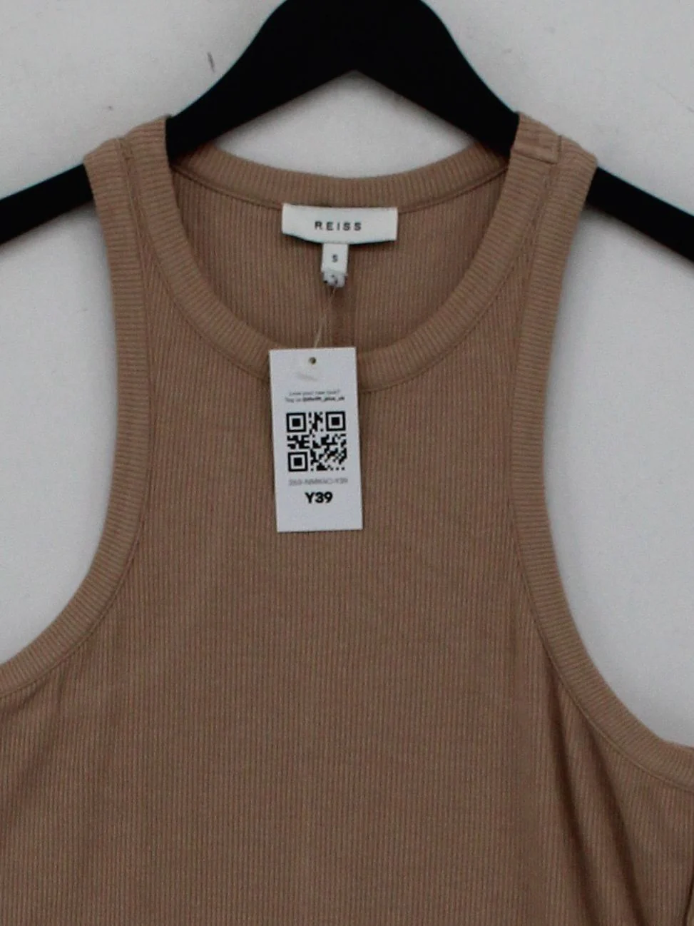 Reiss Women's T-Shirt S Tan Viscose with Elastane Sleeveless Round Neck Basic - Image 3
