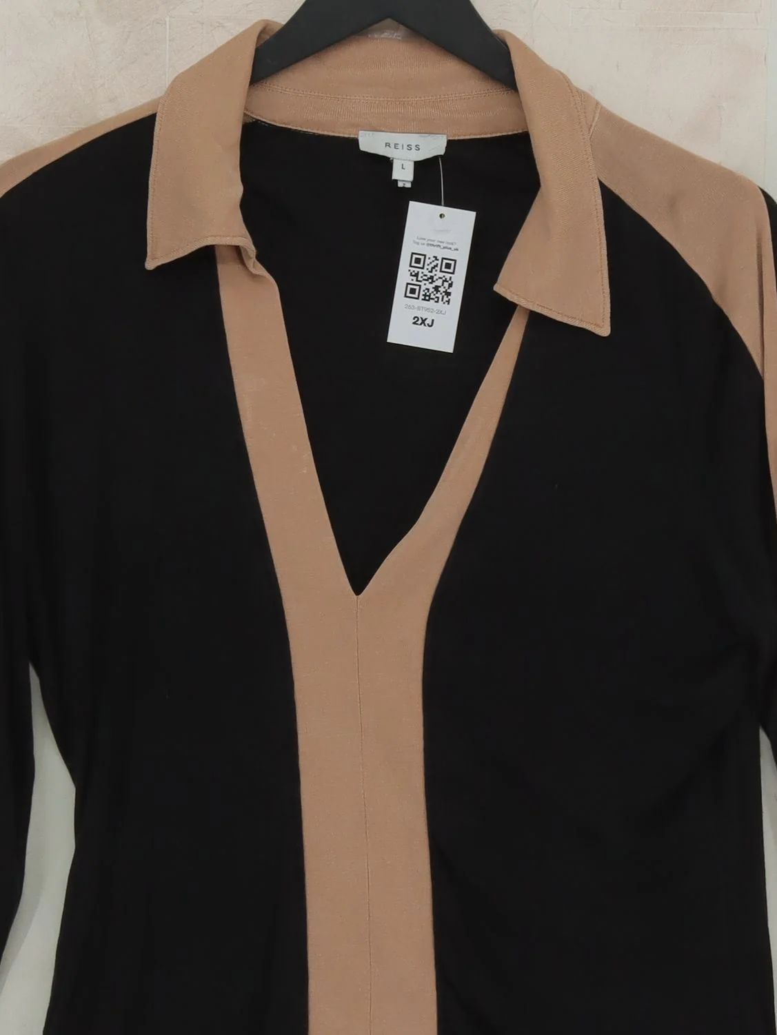 Reiss Women's Top L Black 100% Lyocell Modal Long Sleeve Collared Basic - Image 3