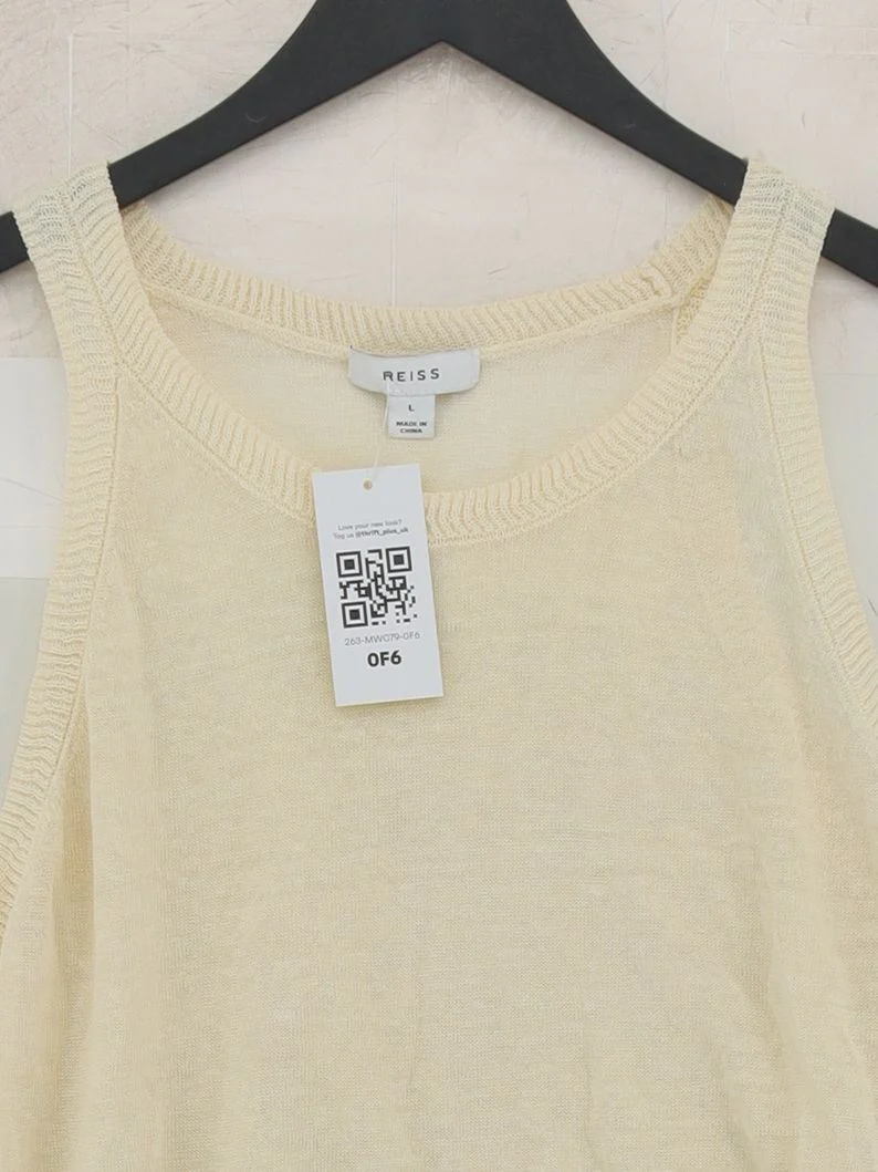Reiss Women's Top L Cream 100% Other Sleeveless Round Neck Basic - Image 3