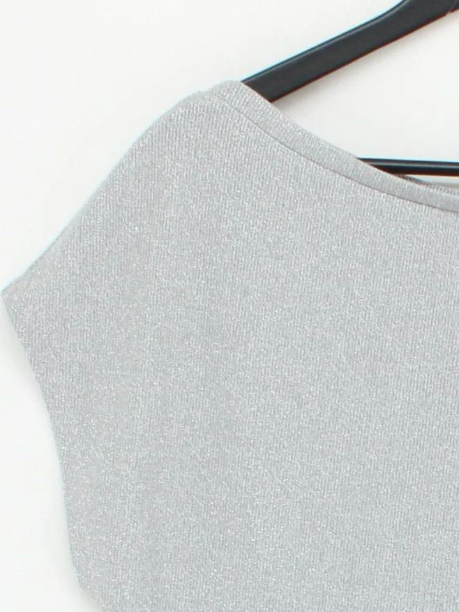 Reiss Women's Top L Grey Viscose with Other Short Sleeve Round Neck Basic - Image 4