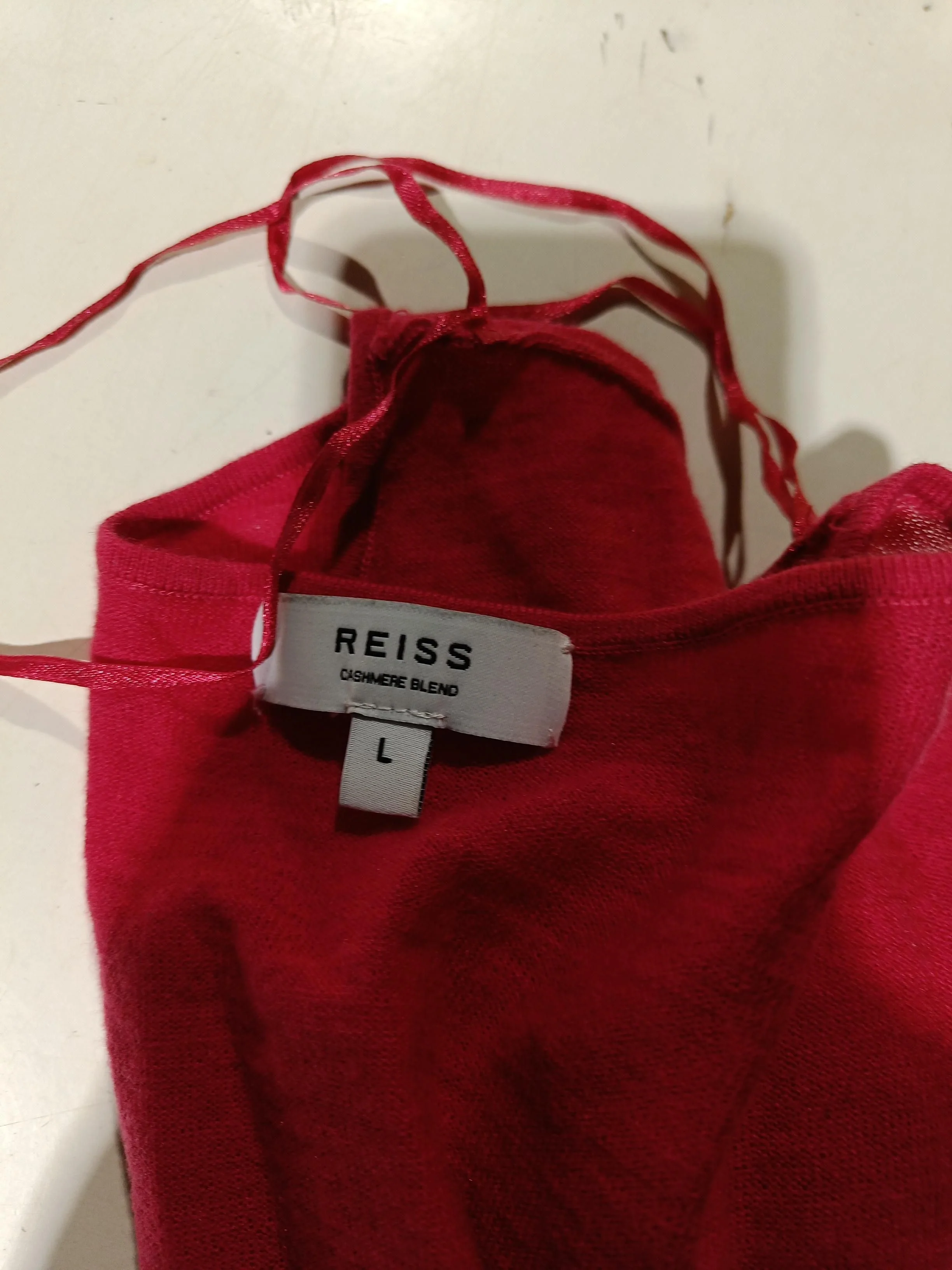 Reiss Women's Top L Red Wool with Cashmere Long Sleeve Round Neck Basic - Image 5