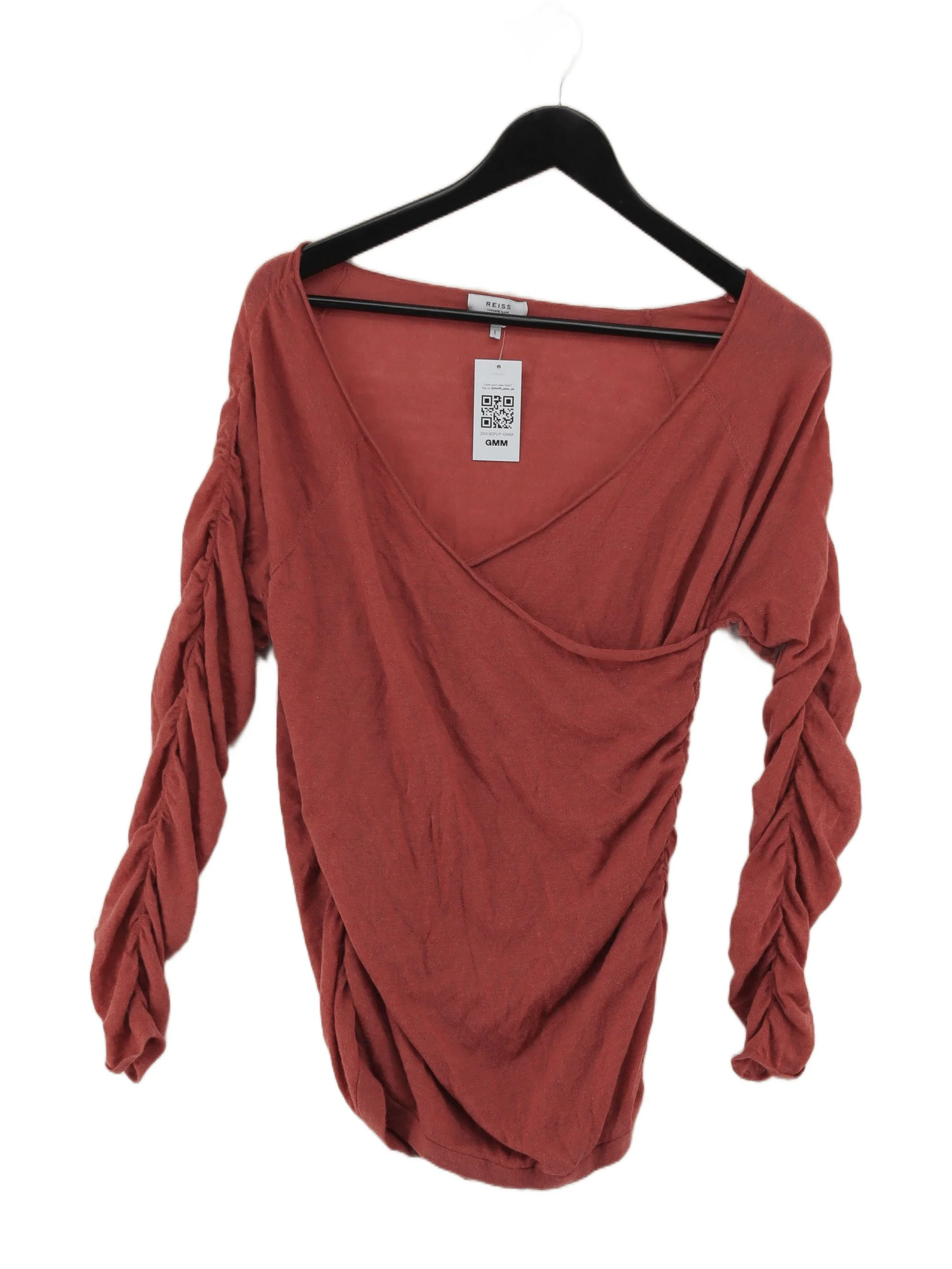 Reiss Women's Top L Red Wool with Polyester, Cashmere Long Sleeve V-Neck Basic