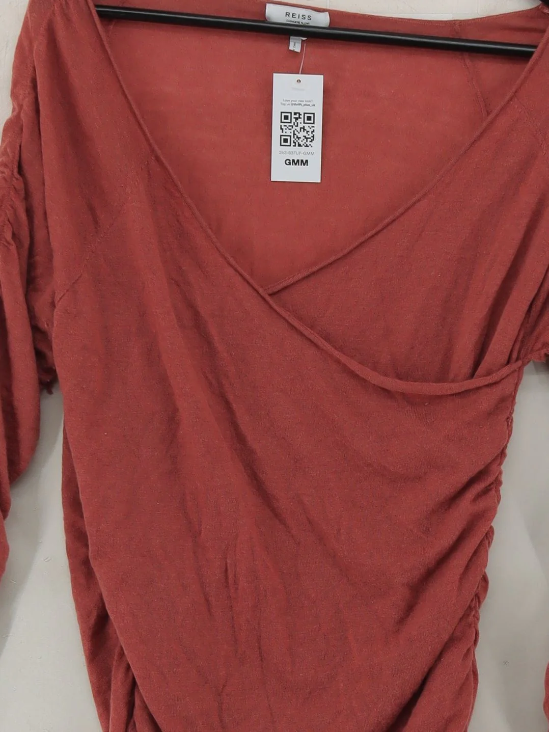 Reiss Women's Top L Red Wool with Polyester, Cashmere Long Sleeve V-Neck Basic - Image 3