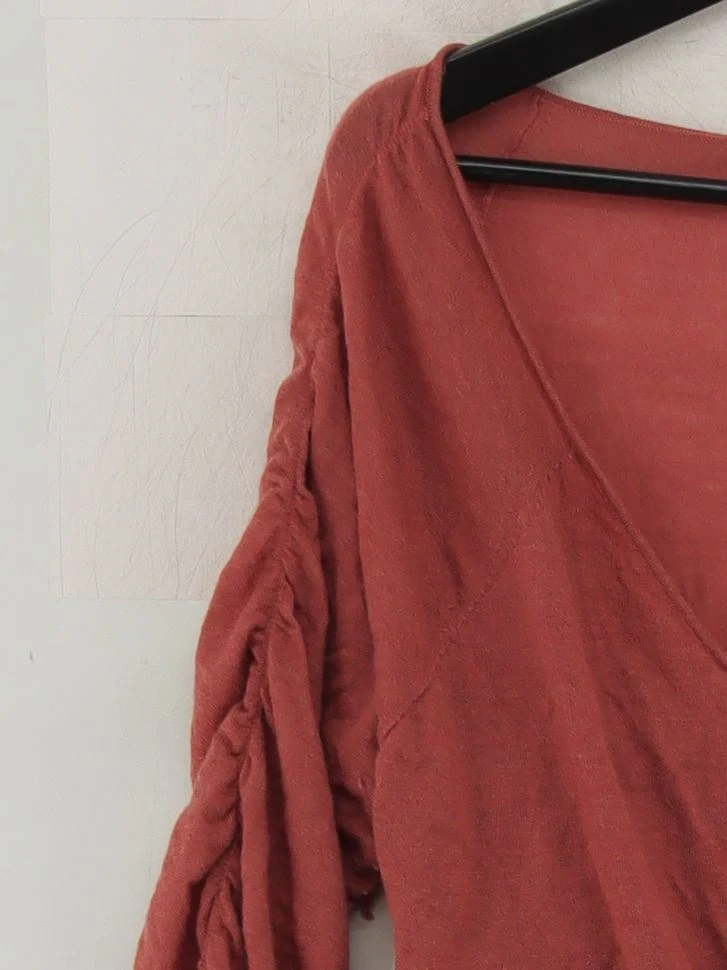 Reiss Women's Top L Red Wool with Polyester, Cashmere Long Sleeve V-Neck Basic - Image 4