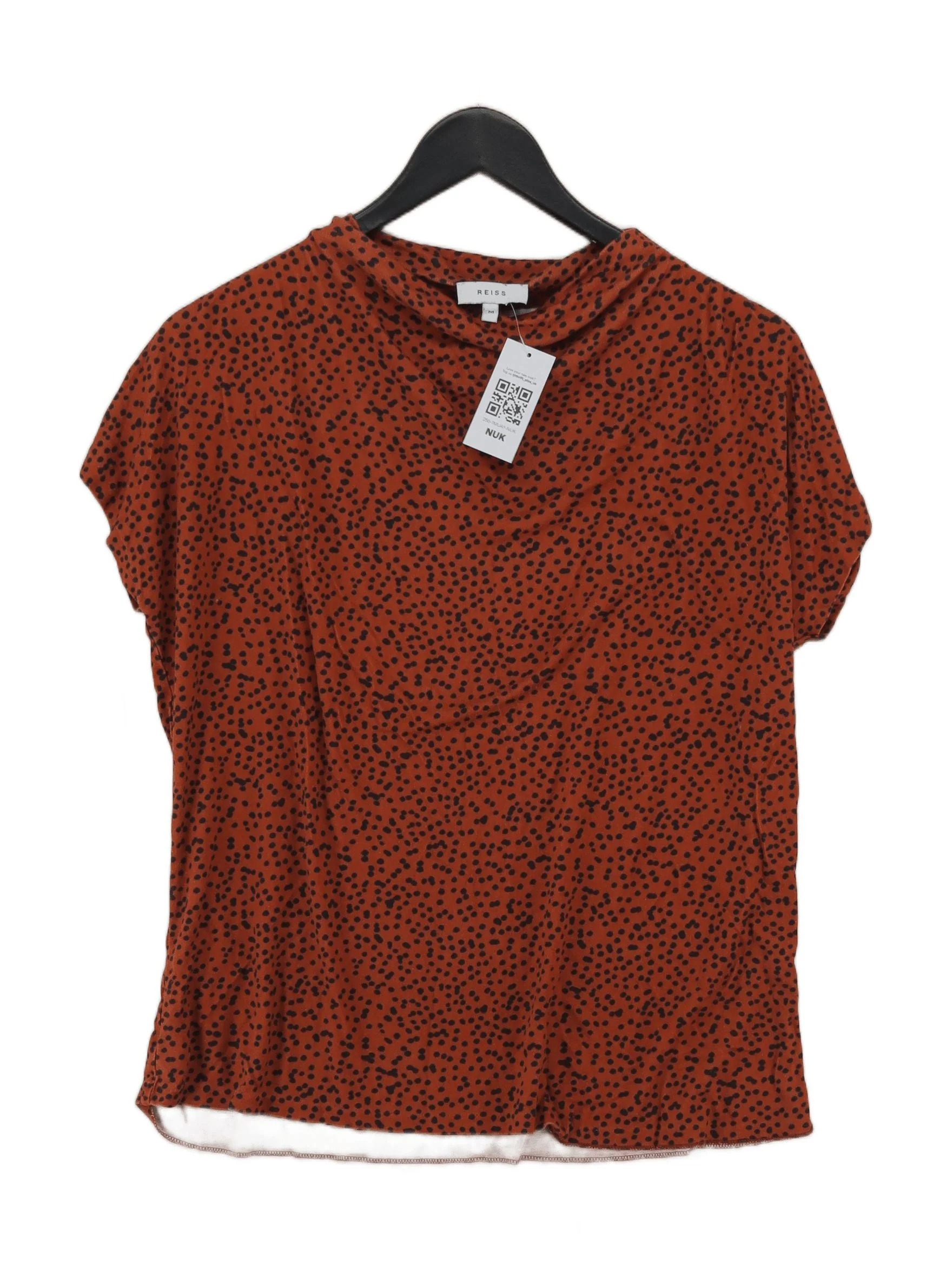 Reiss Women's Top M Brown Polkadot 100% Other Short Sleeve Round Neck Basic