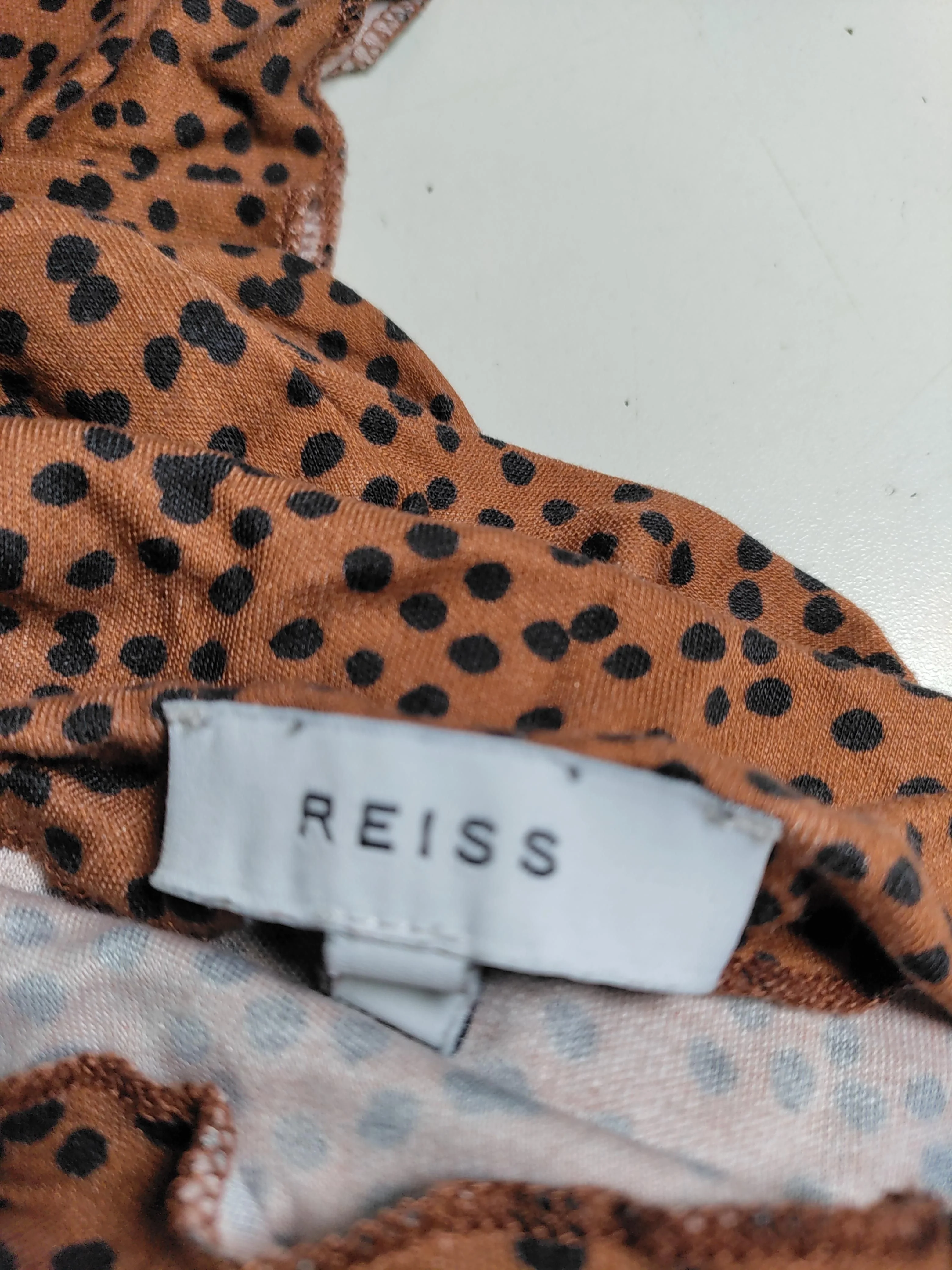 Reiss Women's Top M Brown Polkadot 100% Other Short Sleeve Round Neck Basic - Image 5
