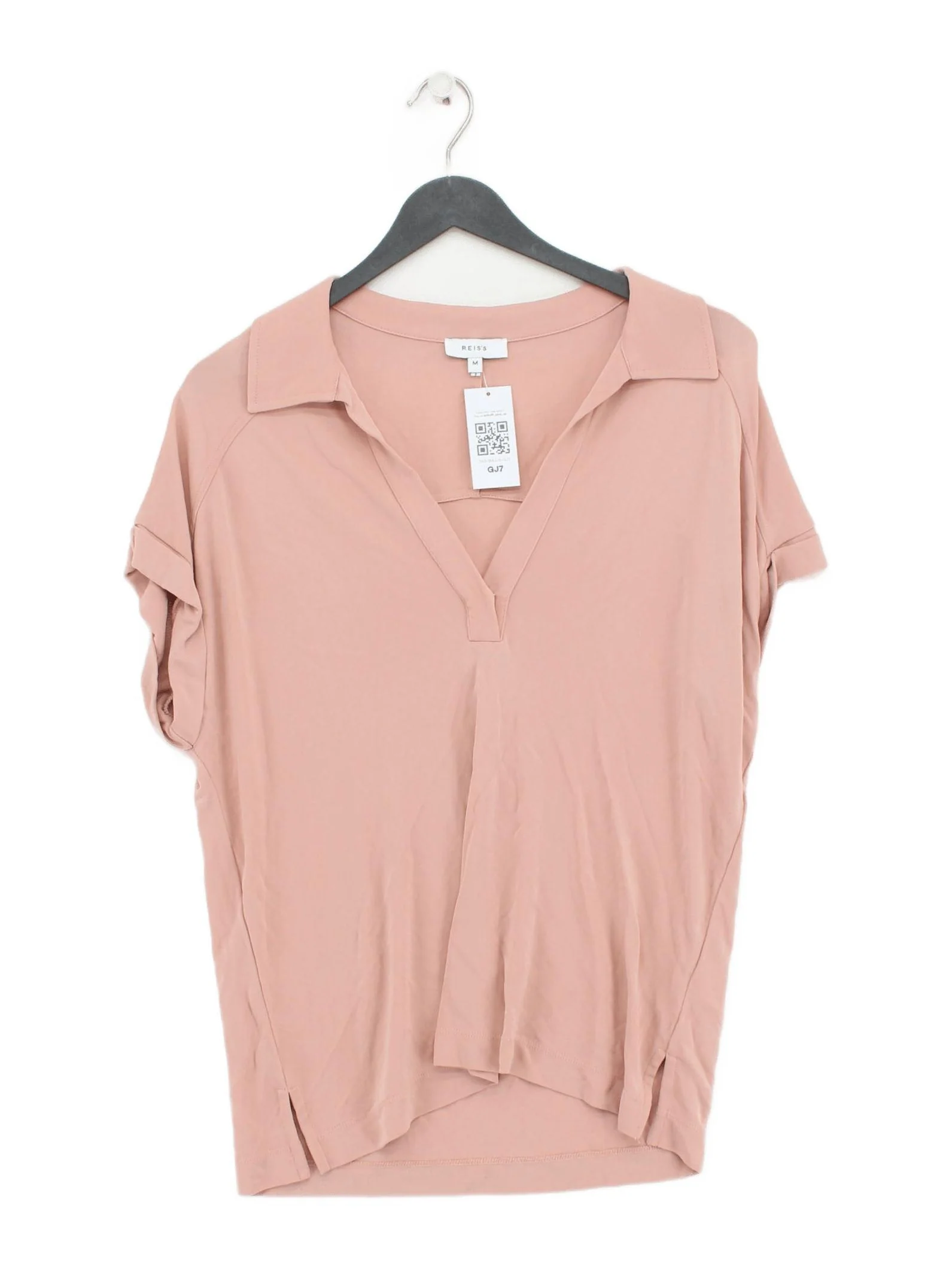 Reiss Women's Top M Pink 100% Other Short Sleeve Collared Basic