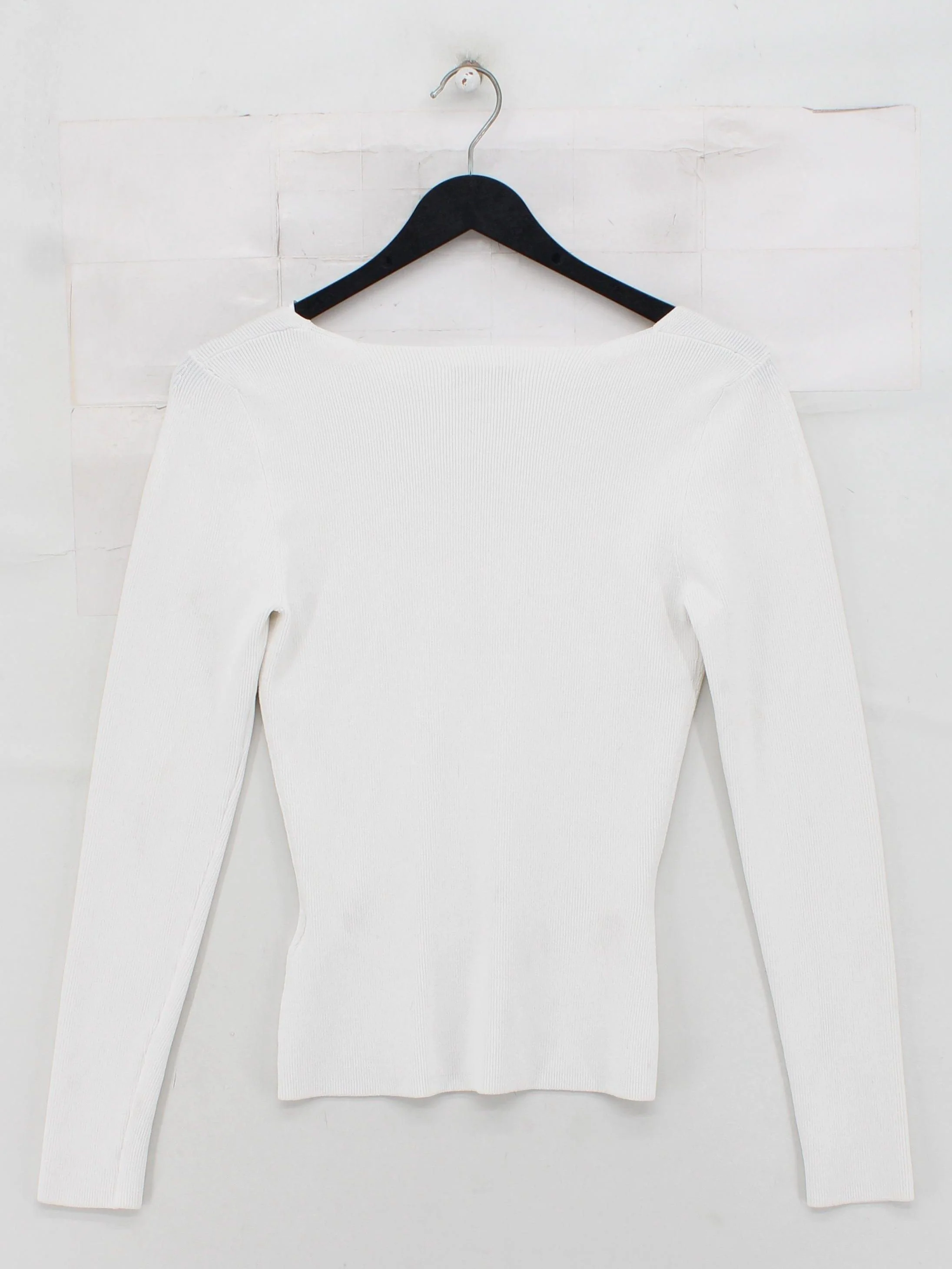 Reiss Women's Top M White 100% Other Long Sleeve Square Neck Basic - Image 2