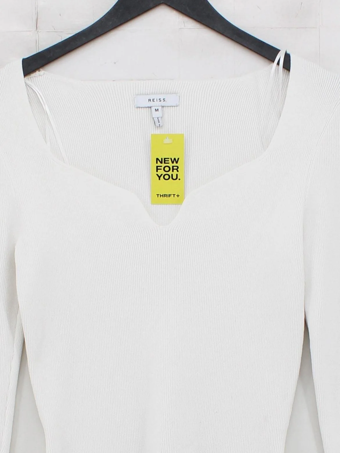 Reiss Women's Top M White 100% Other Long Sleeve Square Neck Basic - Image 3