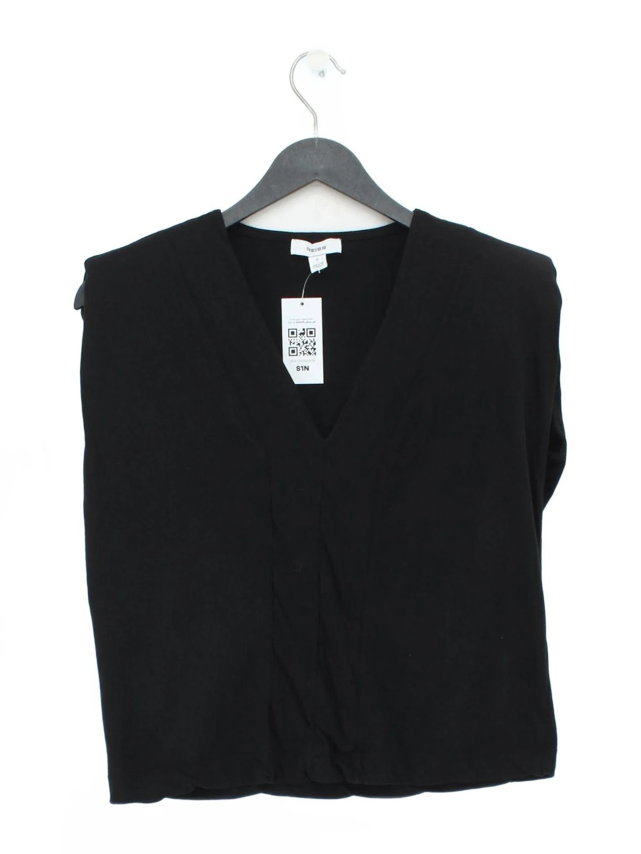 Reiss Women's Top S Black 100% Cotton Sleeveless V-Neck Basic