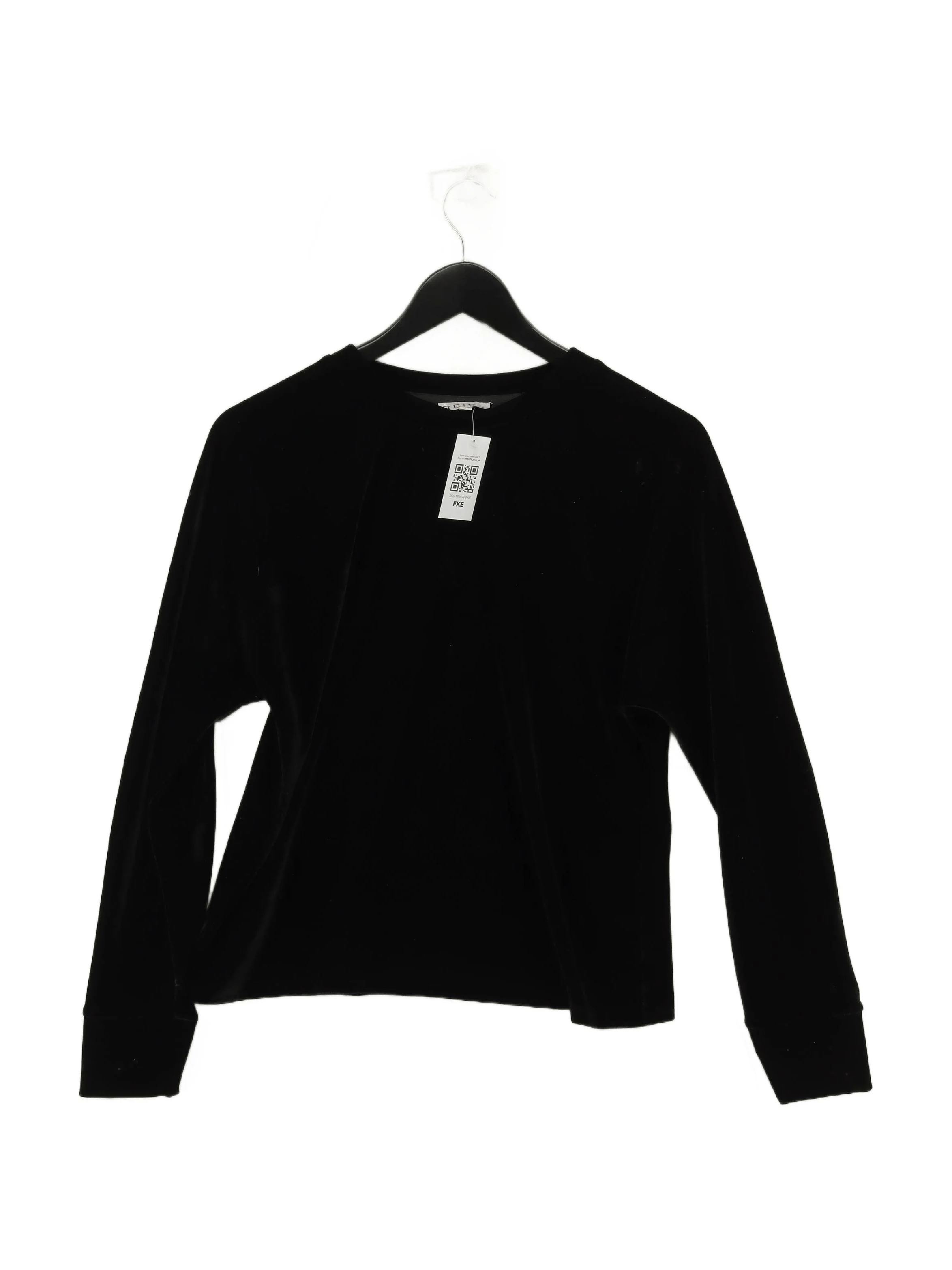 Reiss Women's Top S Black Polyester with Elastane Long Sleeve Round Neck Basic