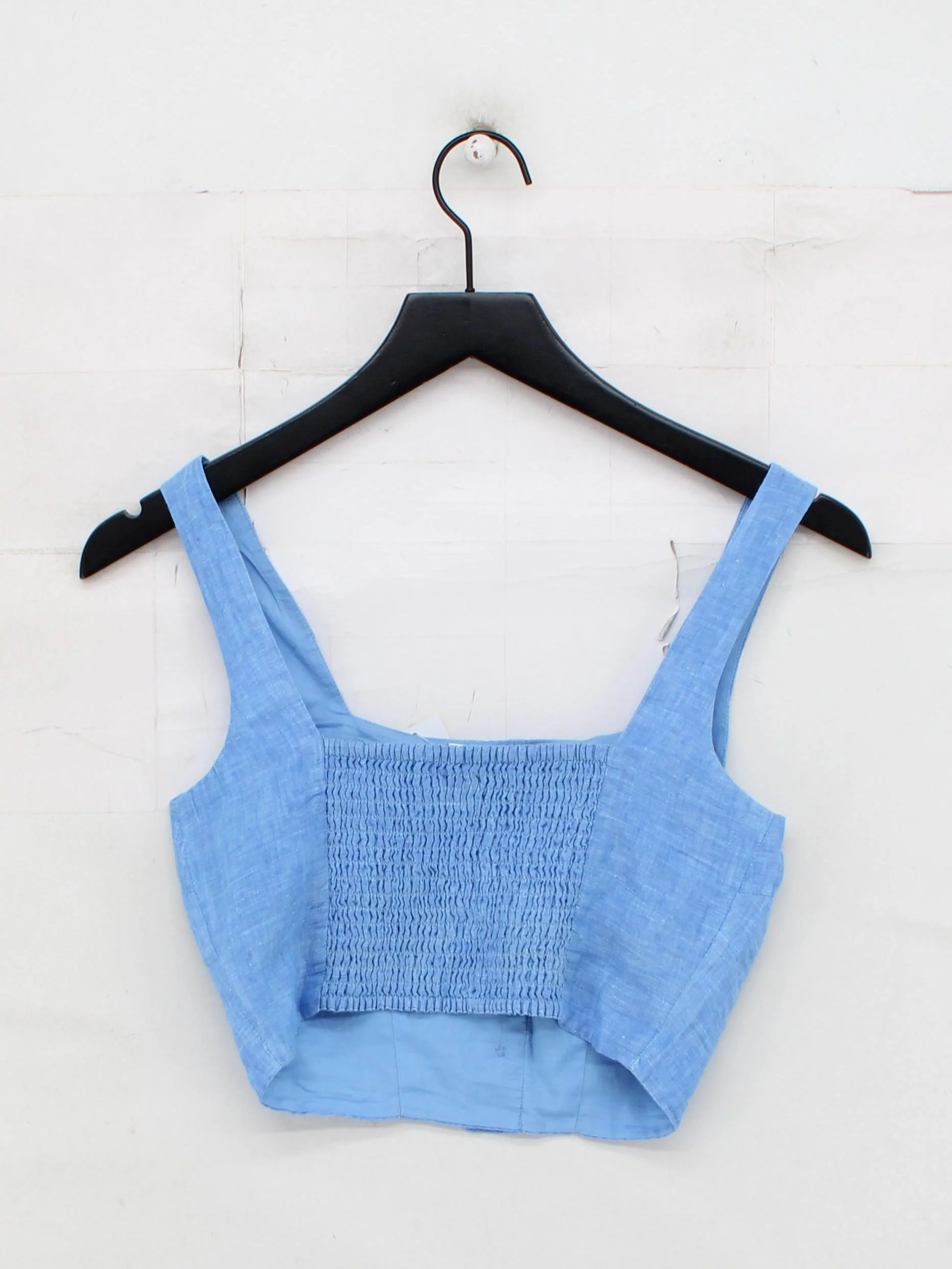Reiss Women's Top S Blue Linen with Cotton Sleeveless Square Neck Cropped - Image 2